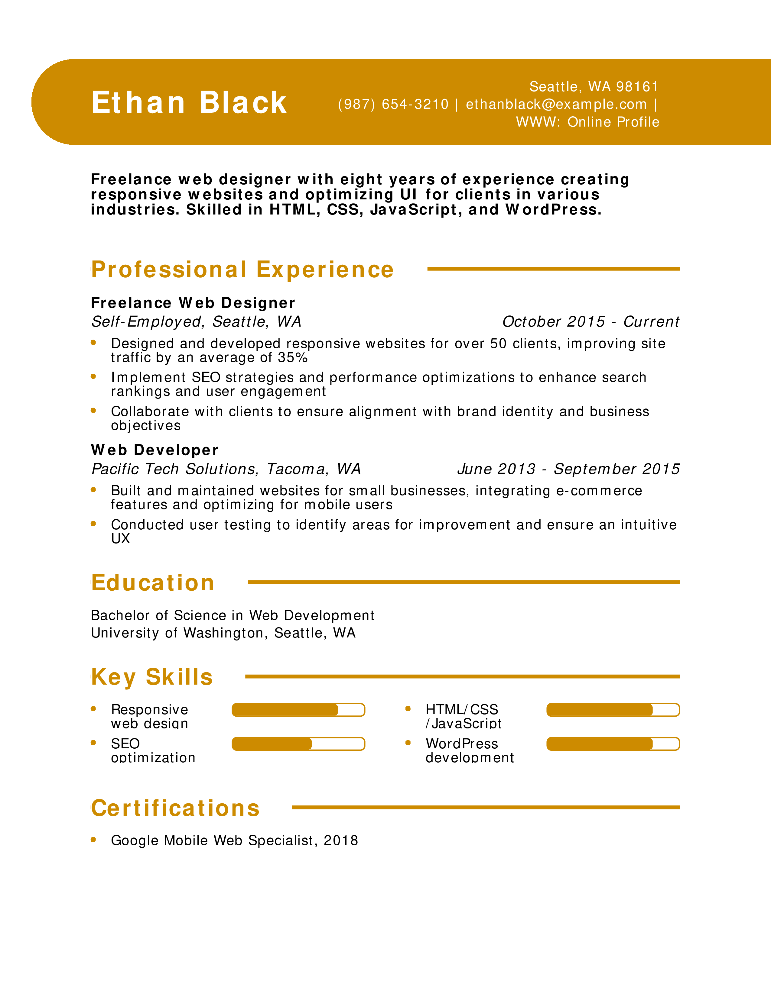 Freelance Web Designer Resume