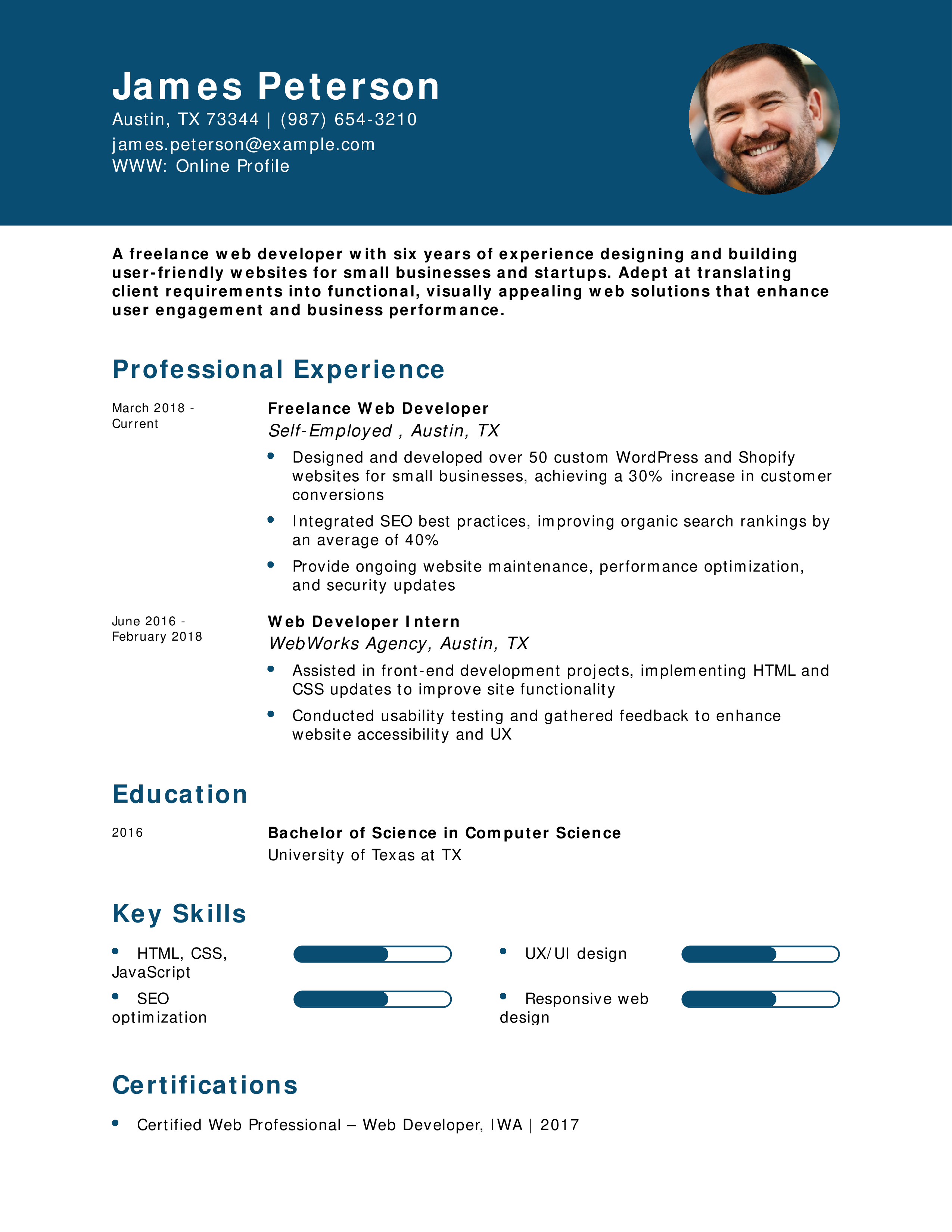 Freelance Web Developer Resume