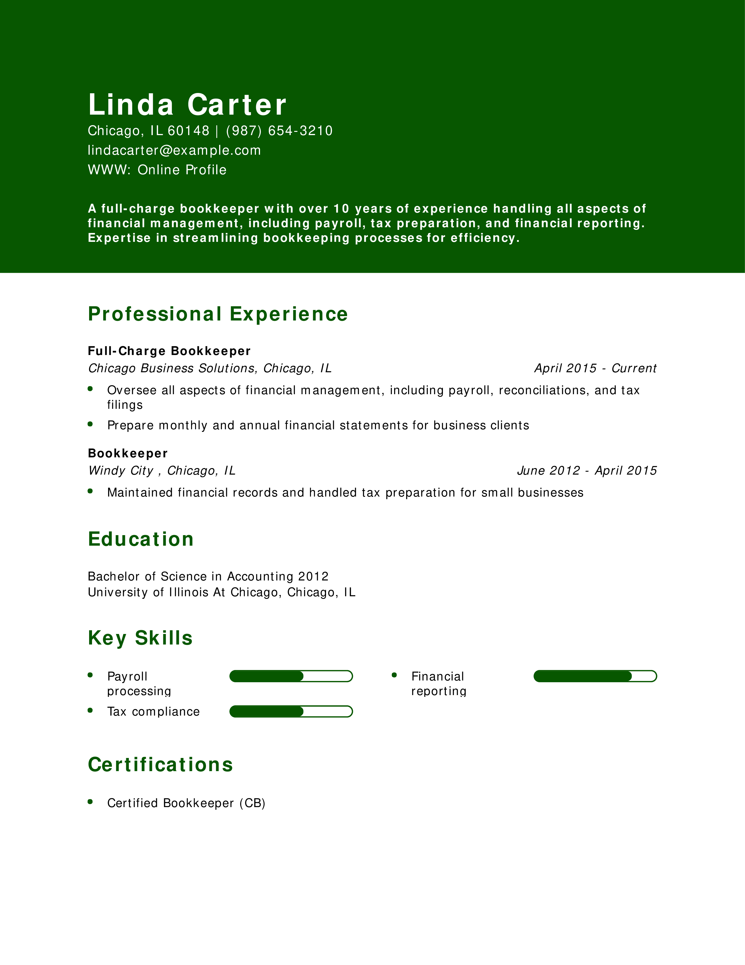 Full-Charge Bookkeeper Resume