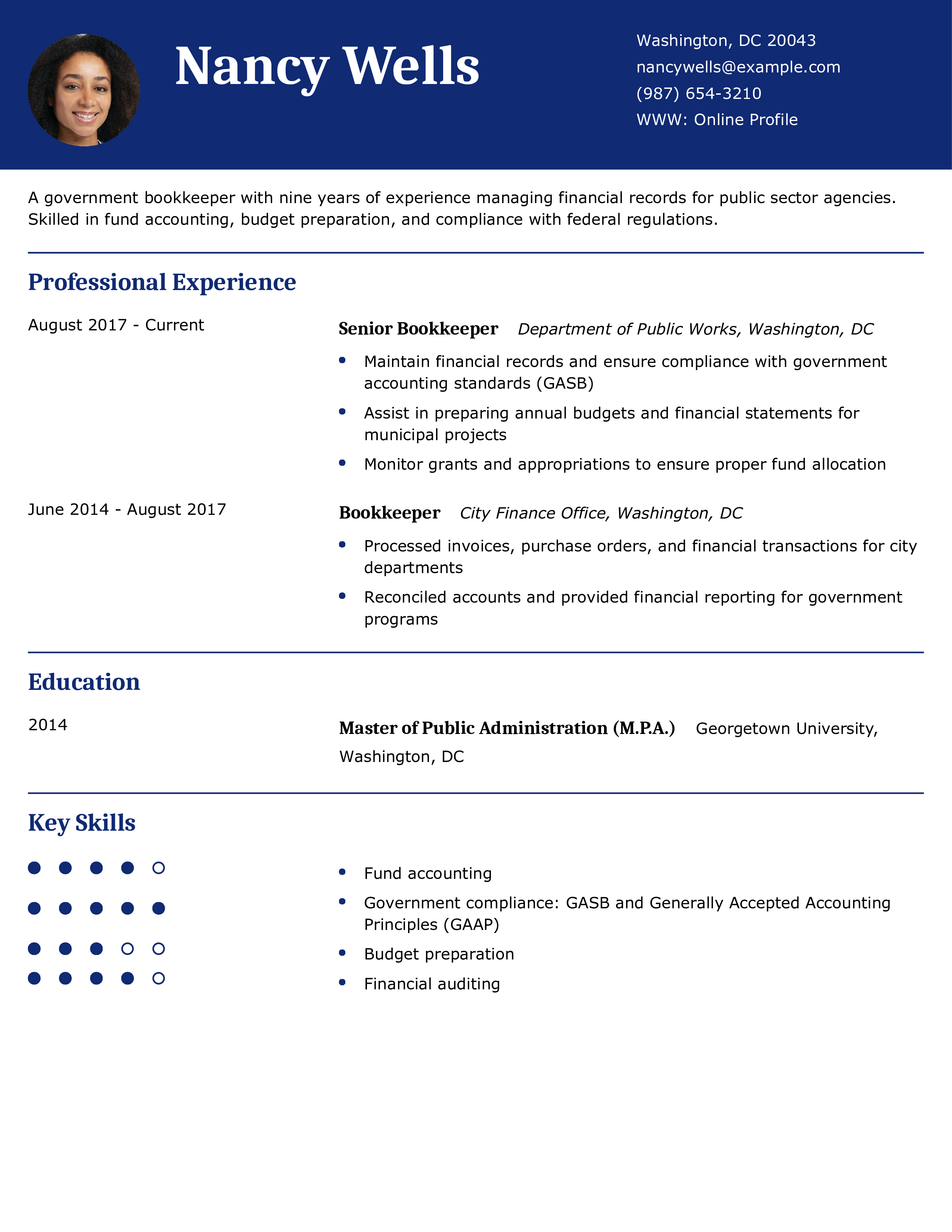 Government Bookkeeper Resume