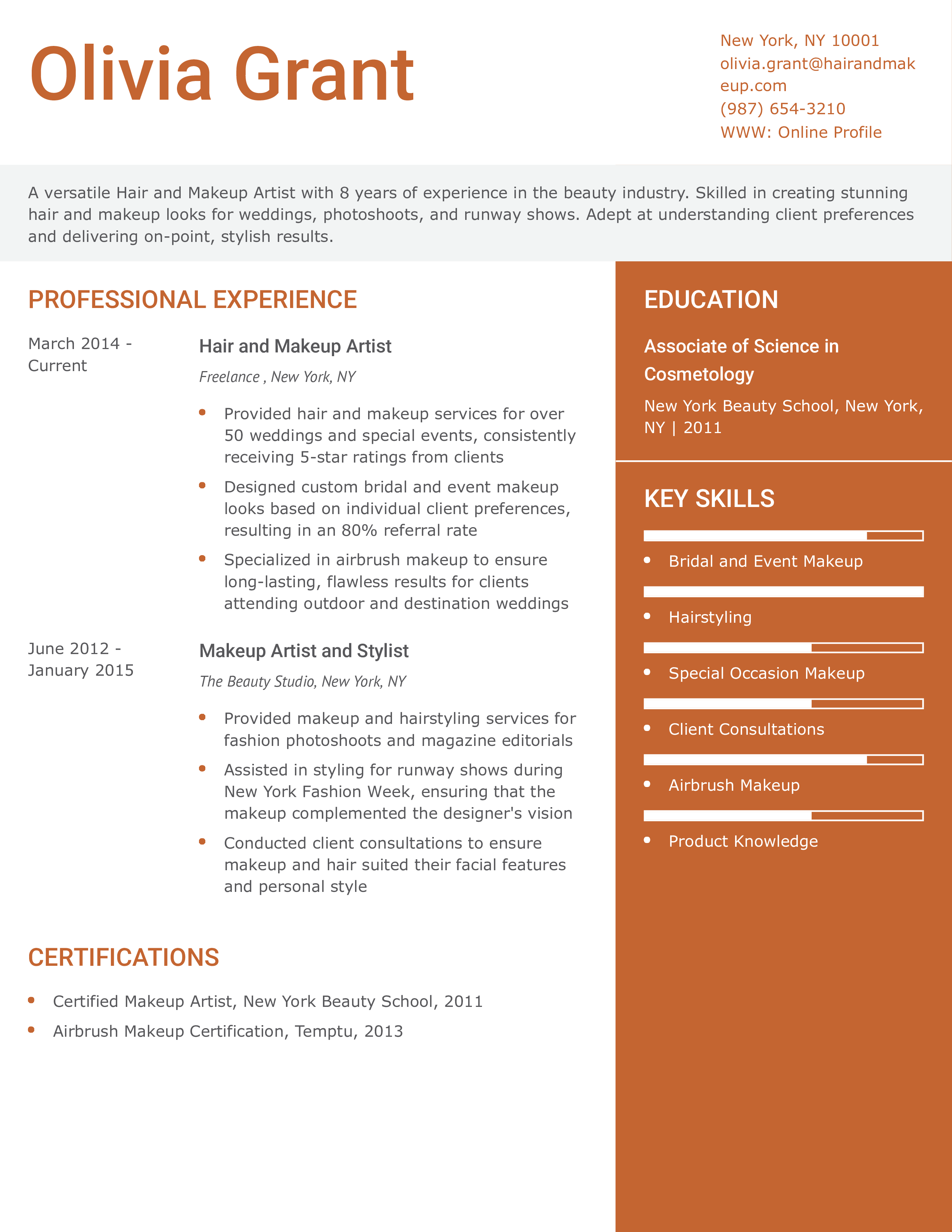 Hair and Makeup Artist Resume