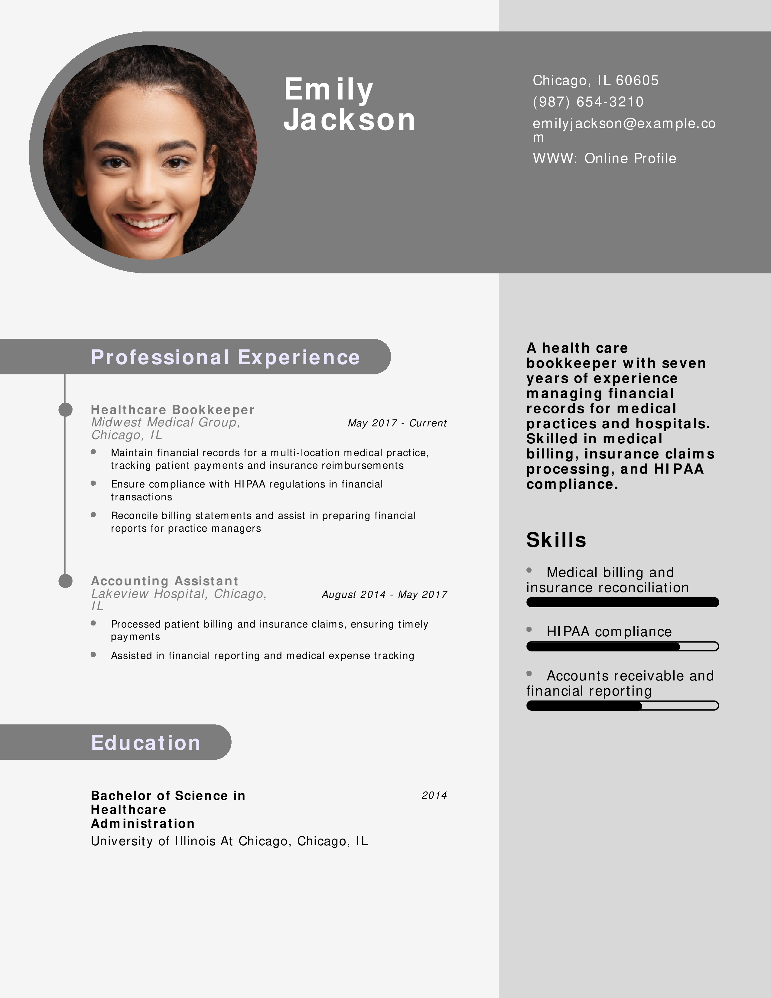 Health Care Bookkeeper Resume