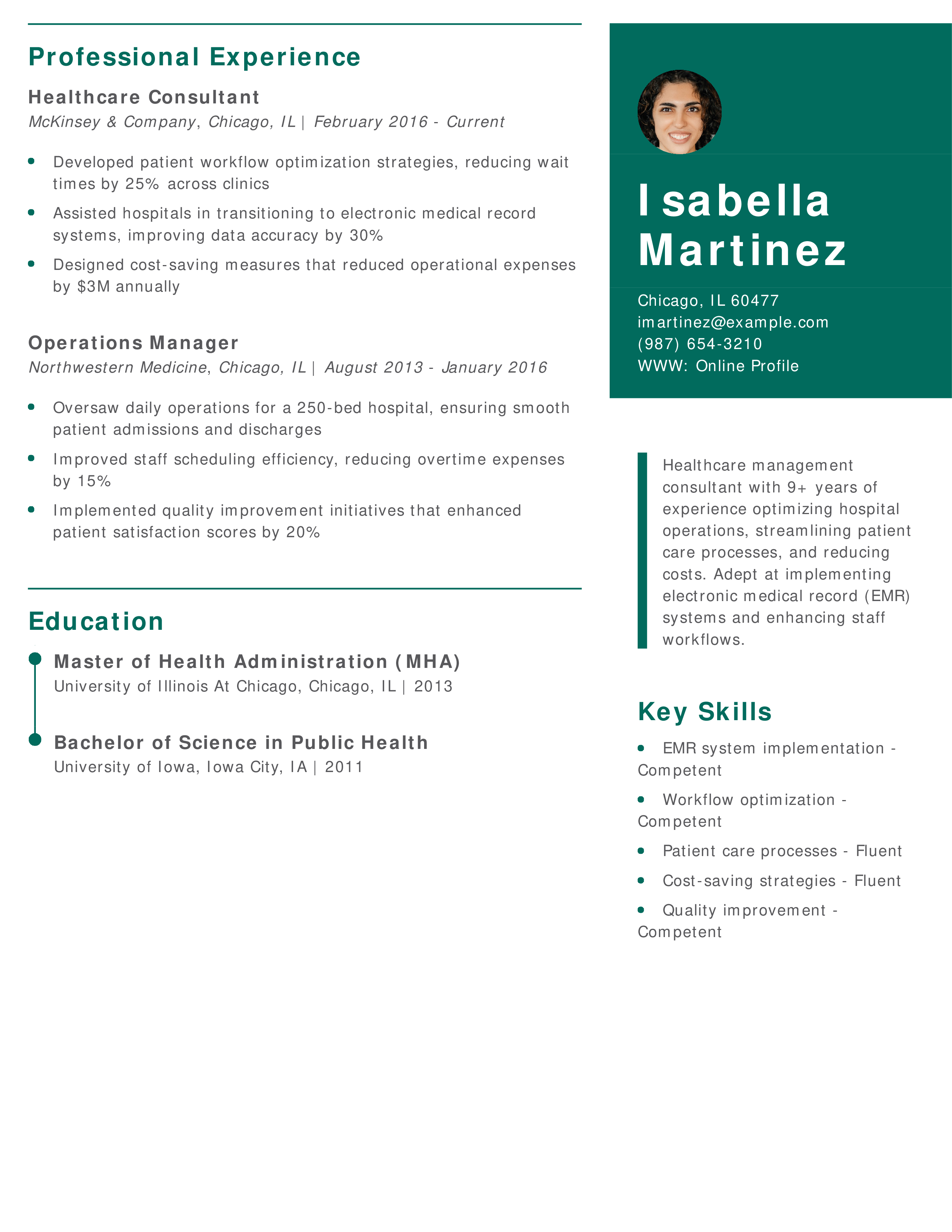 Healthcare Management Consultant Resume