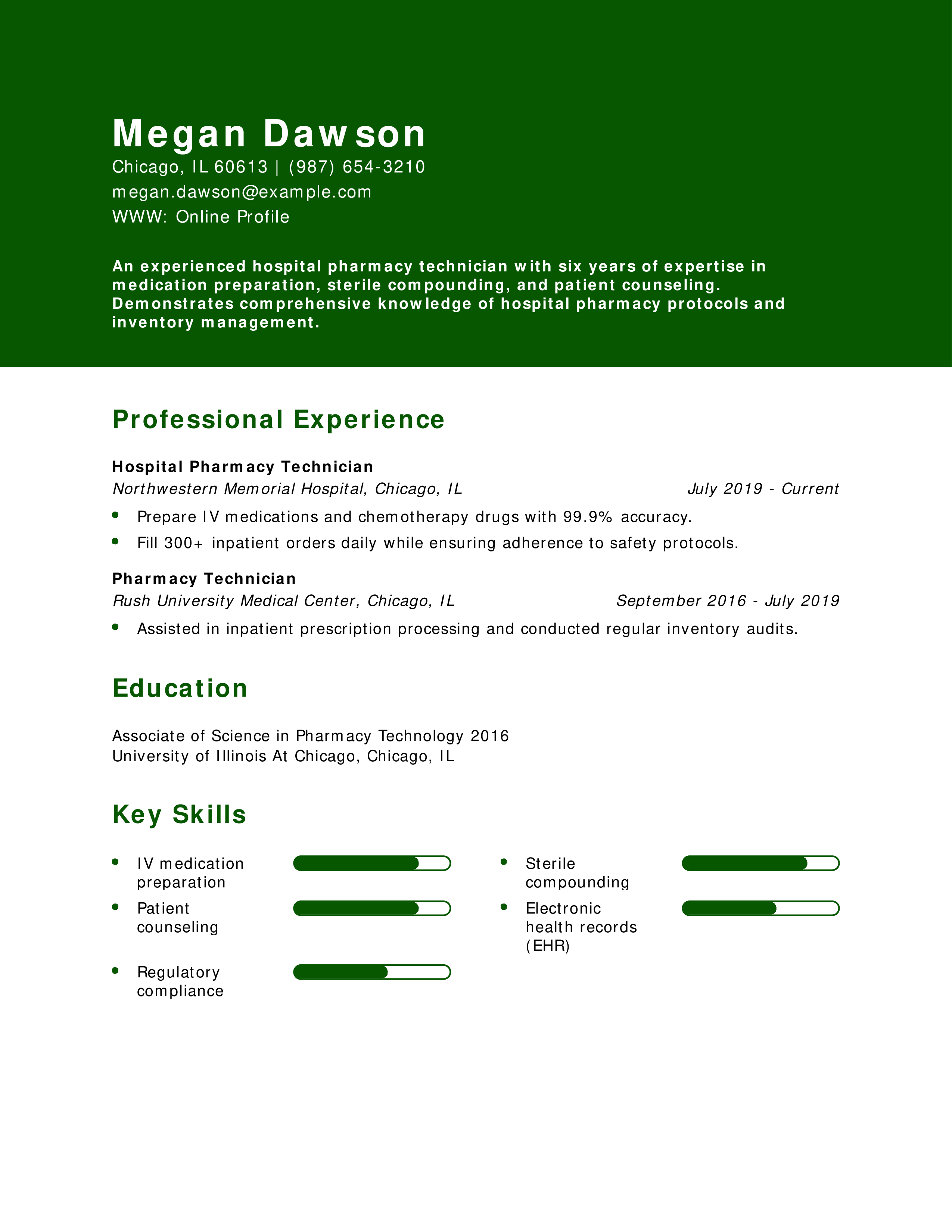 Hospital Pharmacy Technician Resume