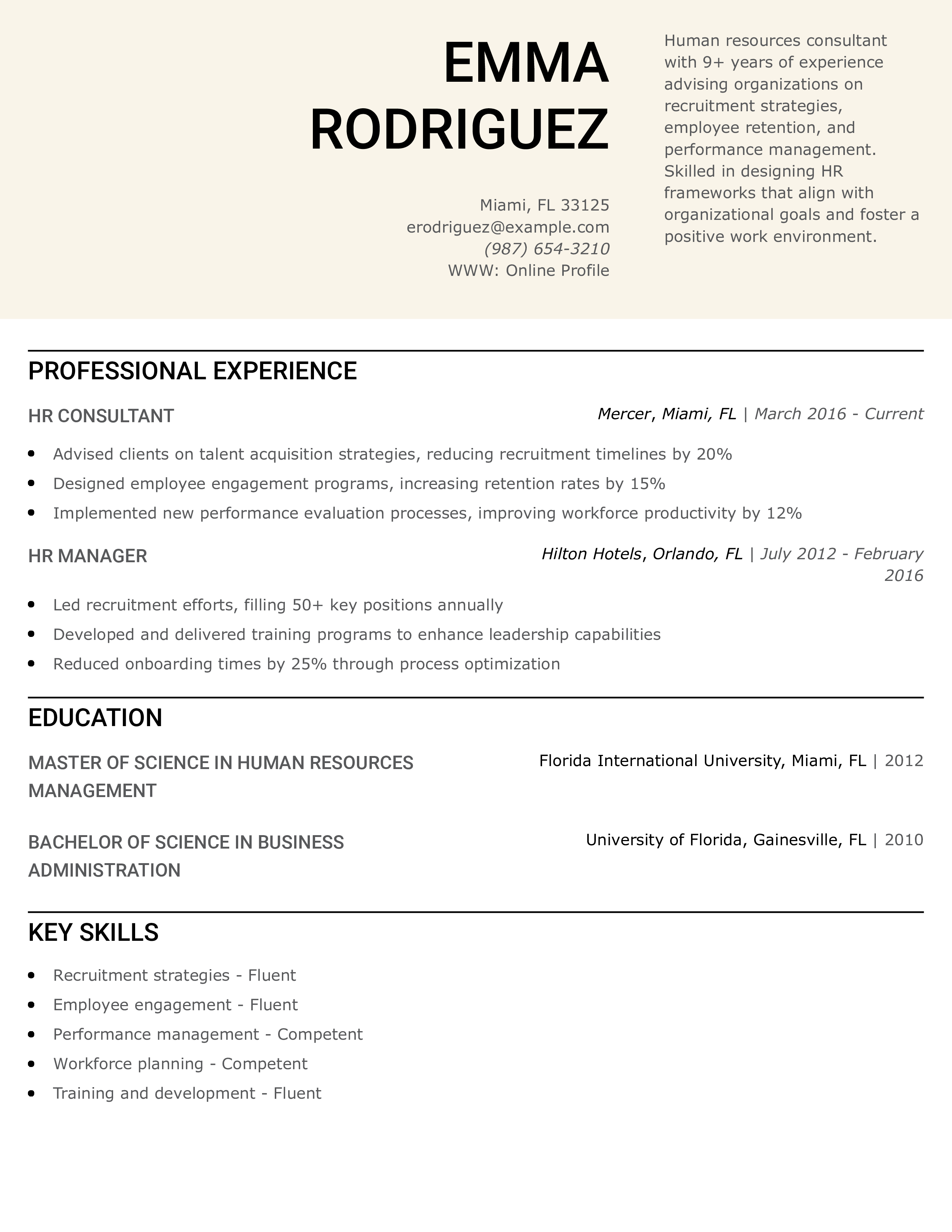 Human Resources Consultant Resume