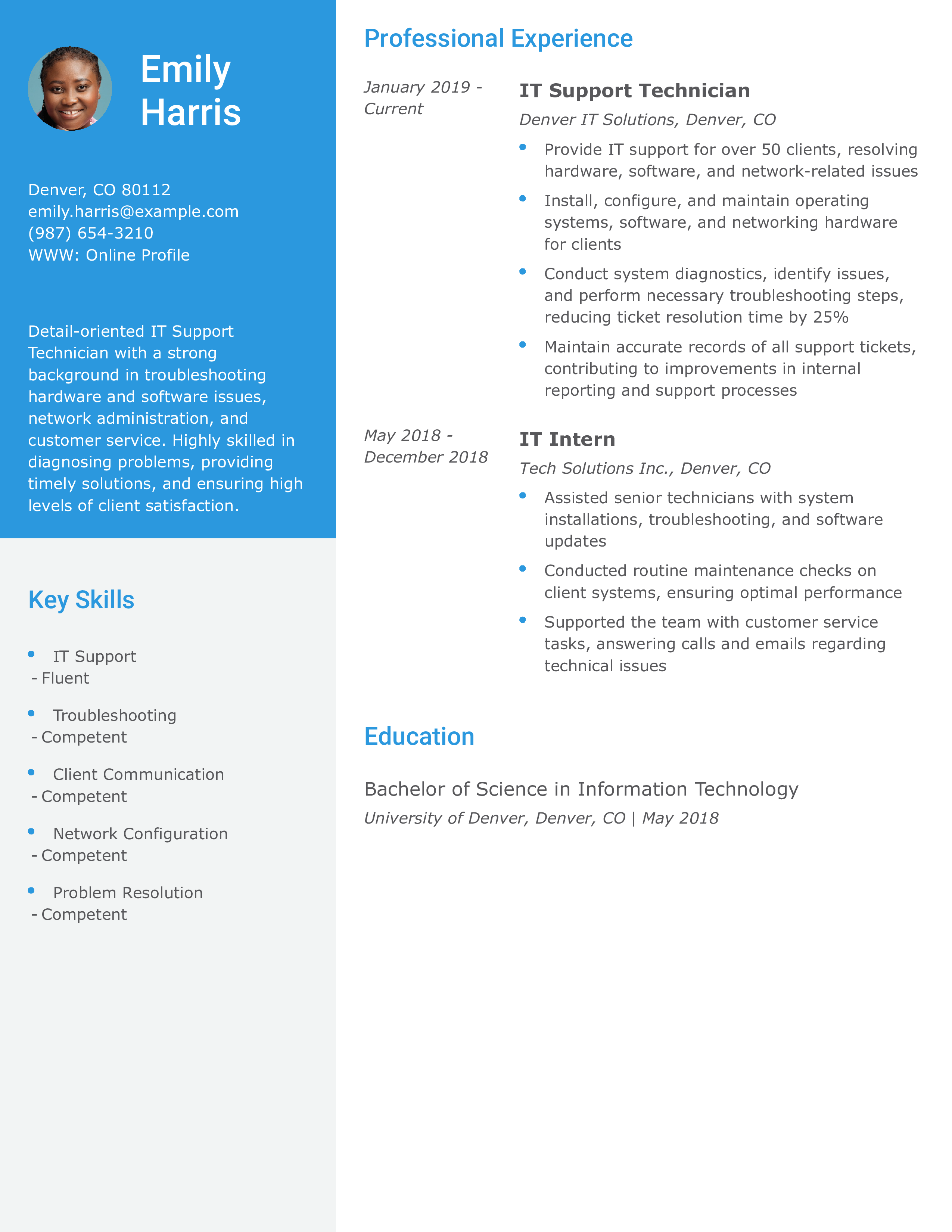 IT Support Technician Resume
