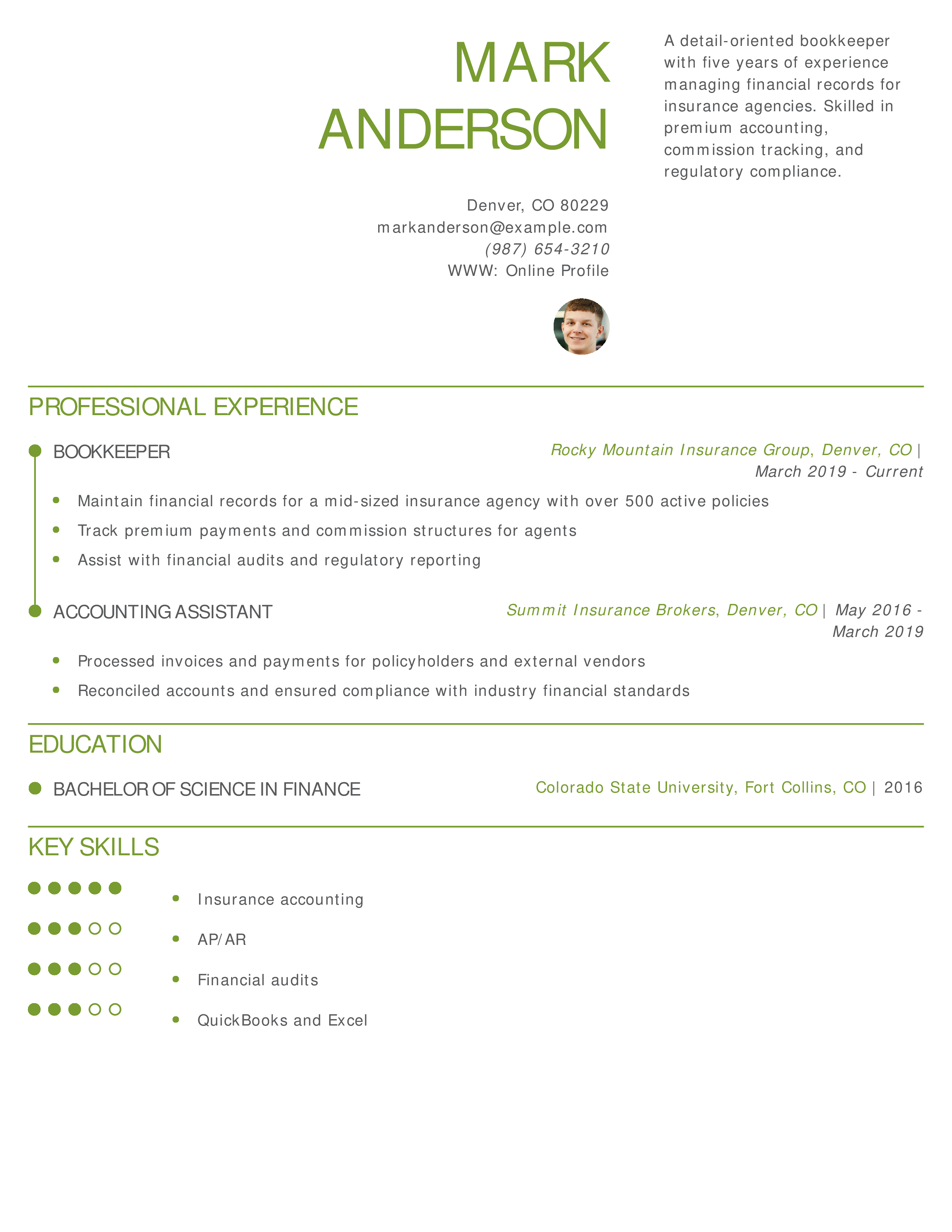 Insurance Agency Bookkeeper Resume
