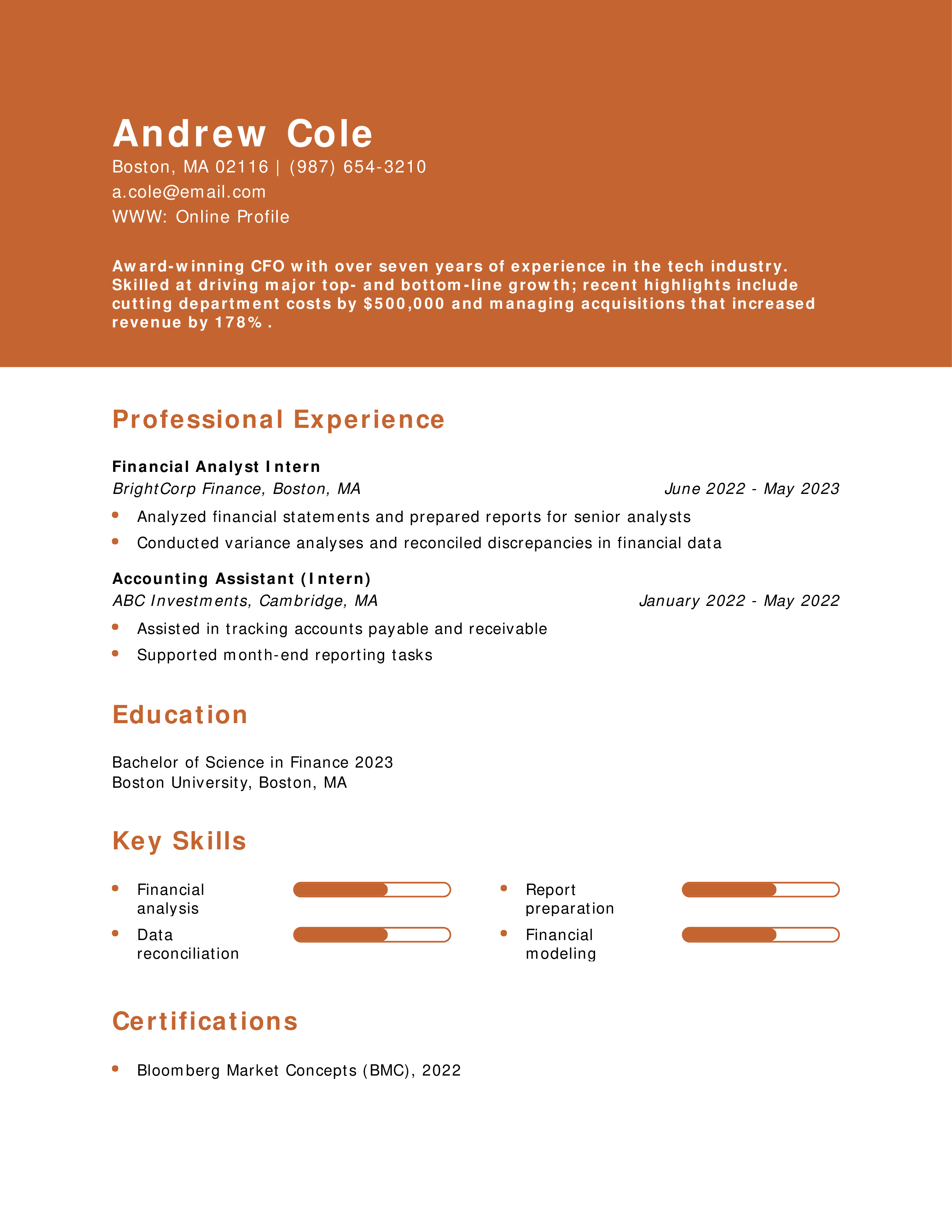 Junior Financial Analyst Resume