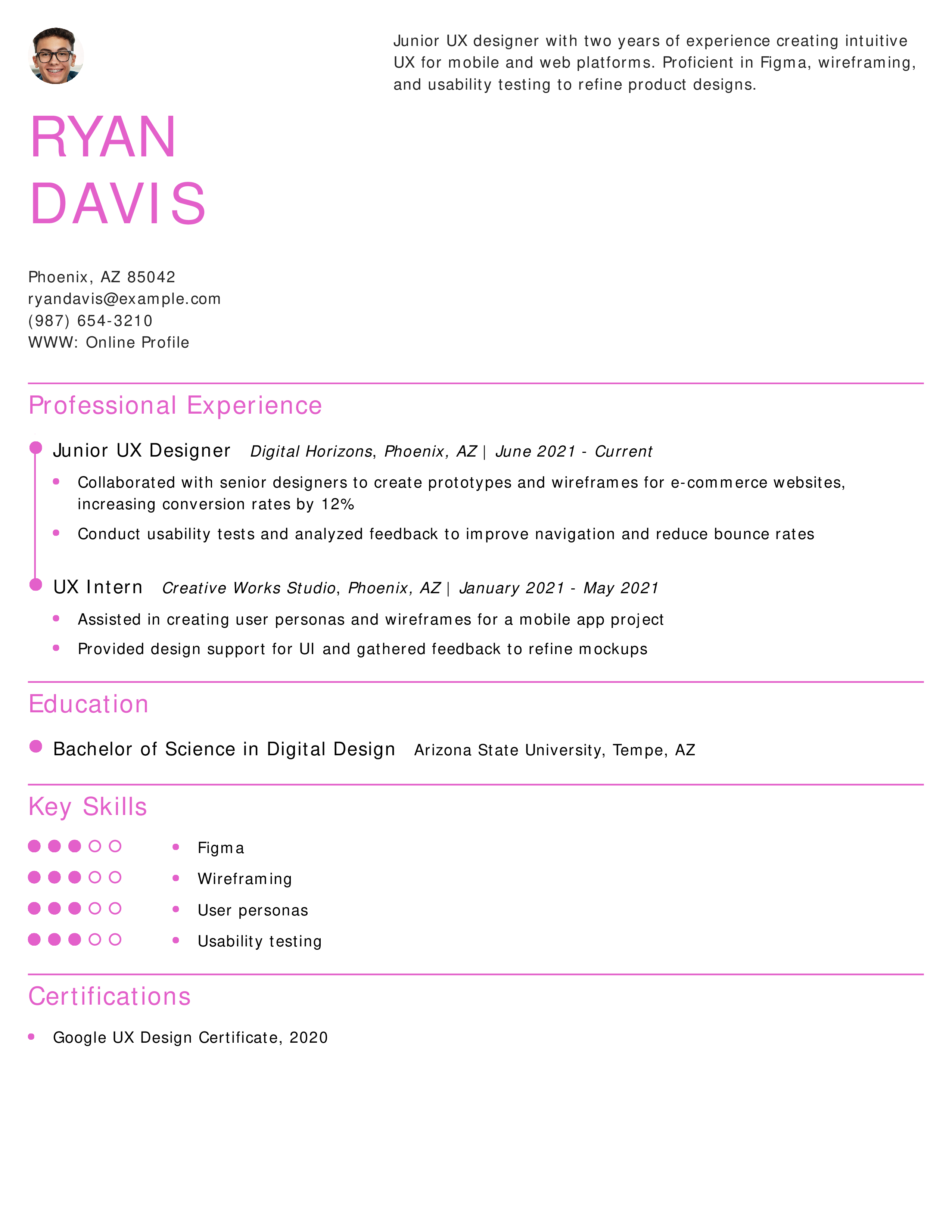 Junior UX Designer Resume