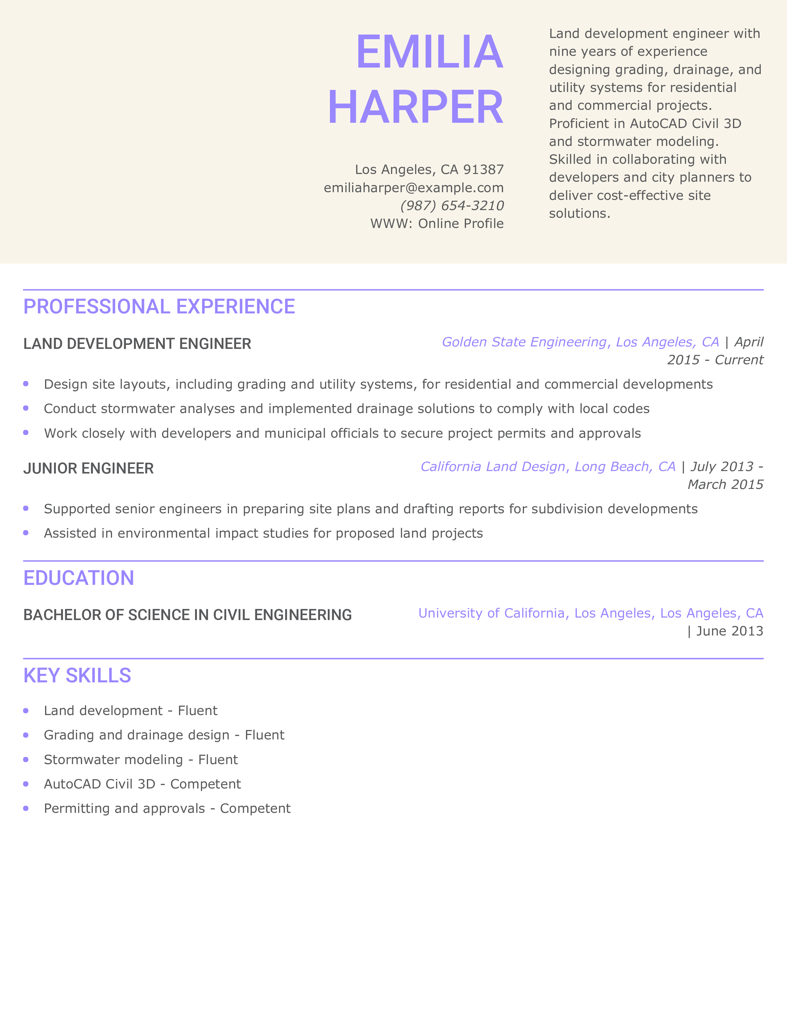 Land Development Engineer Resume