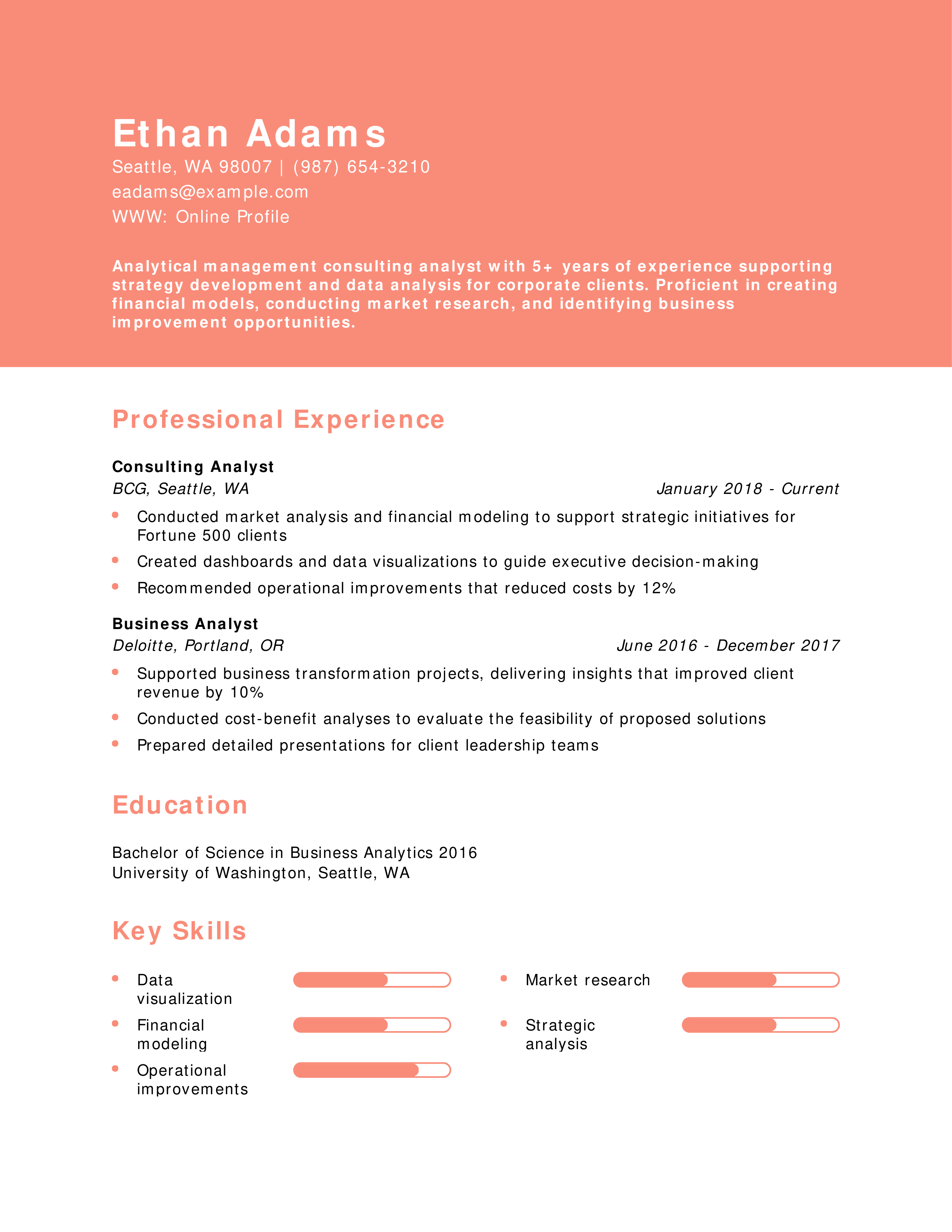 Management Consulting Analyst Resume