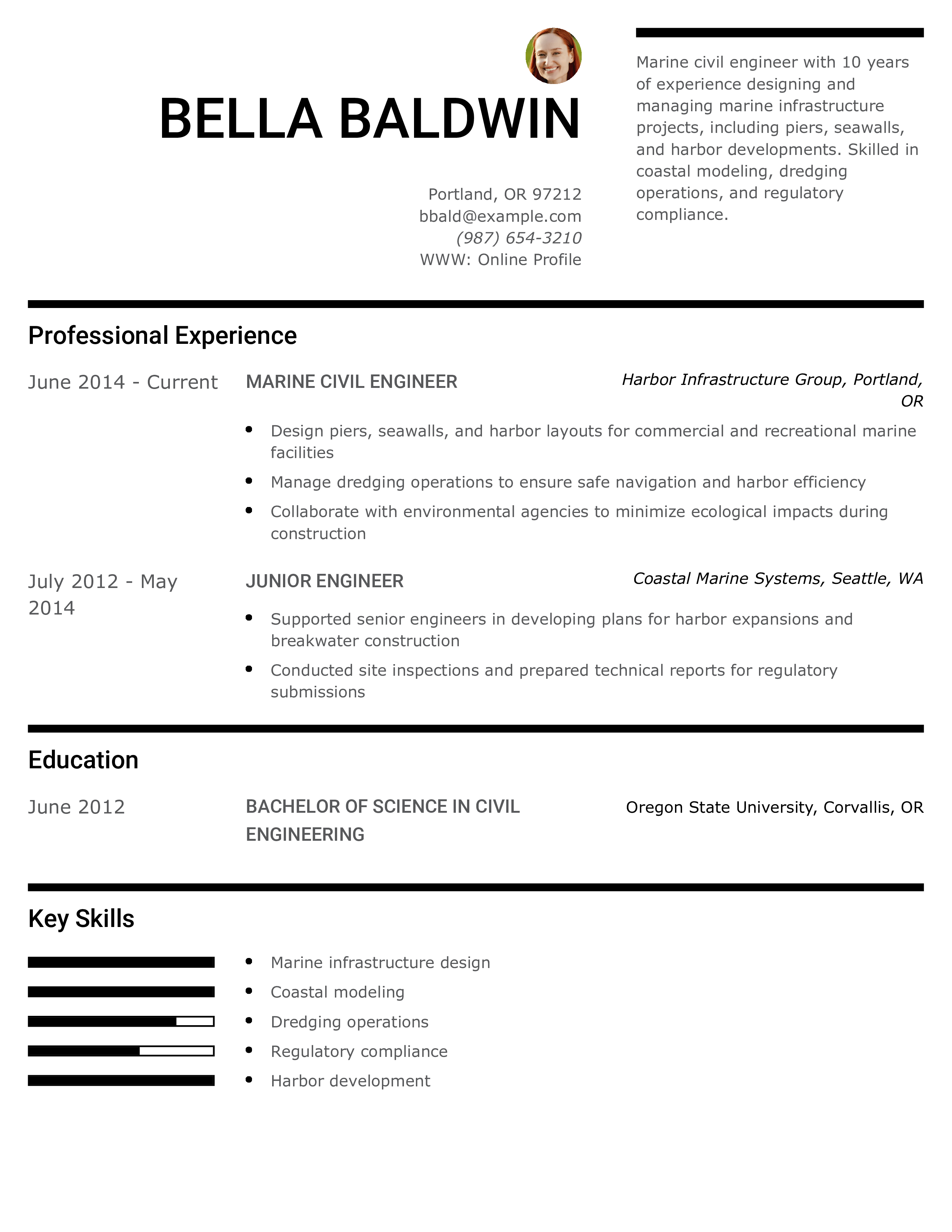 Marine Civil Engineer Resume