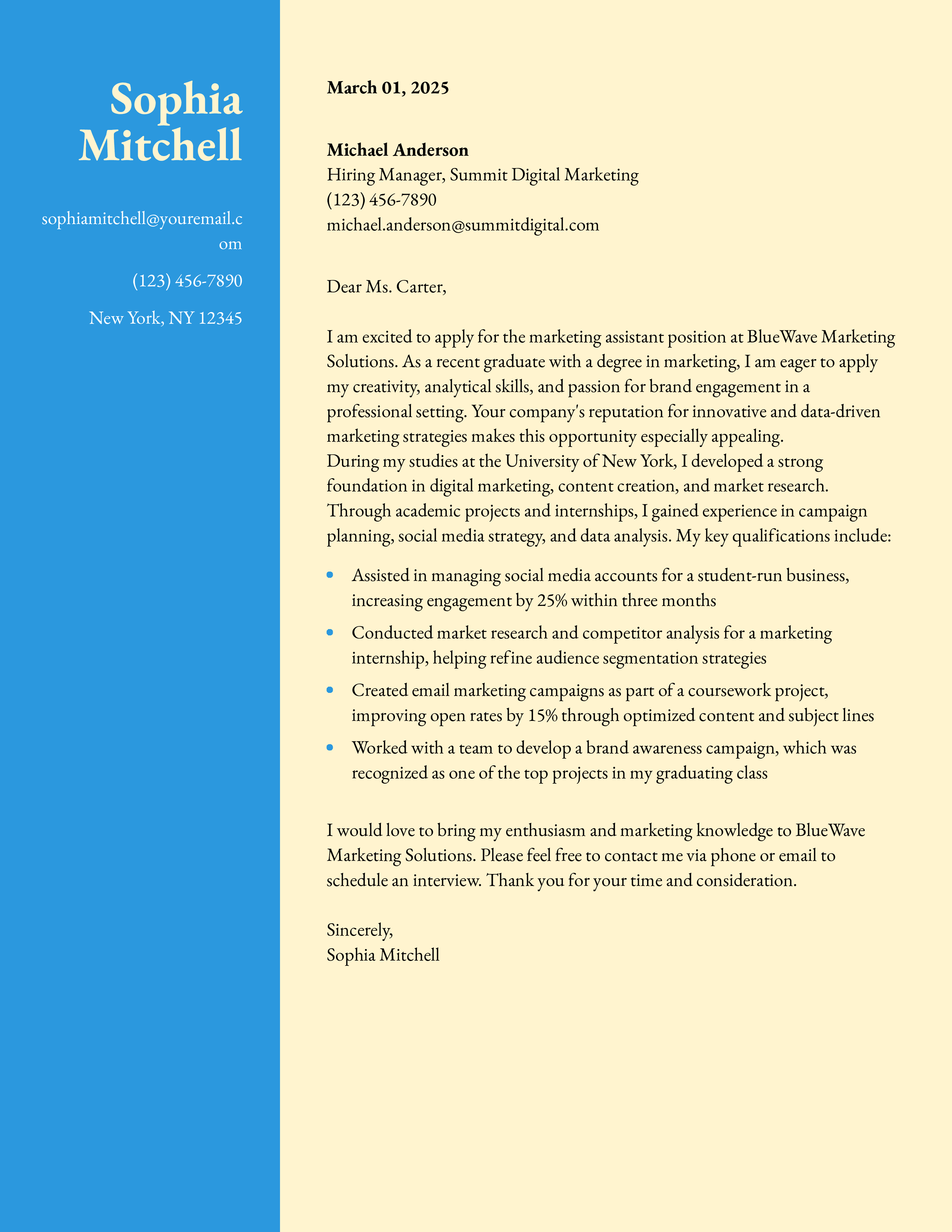 Marketing Assistant No Experience Cover Letter