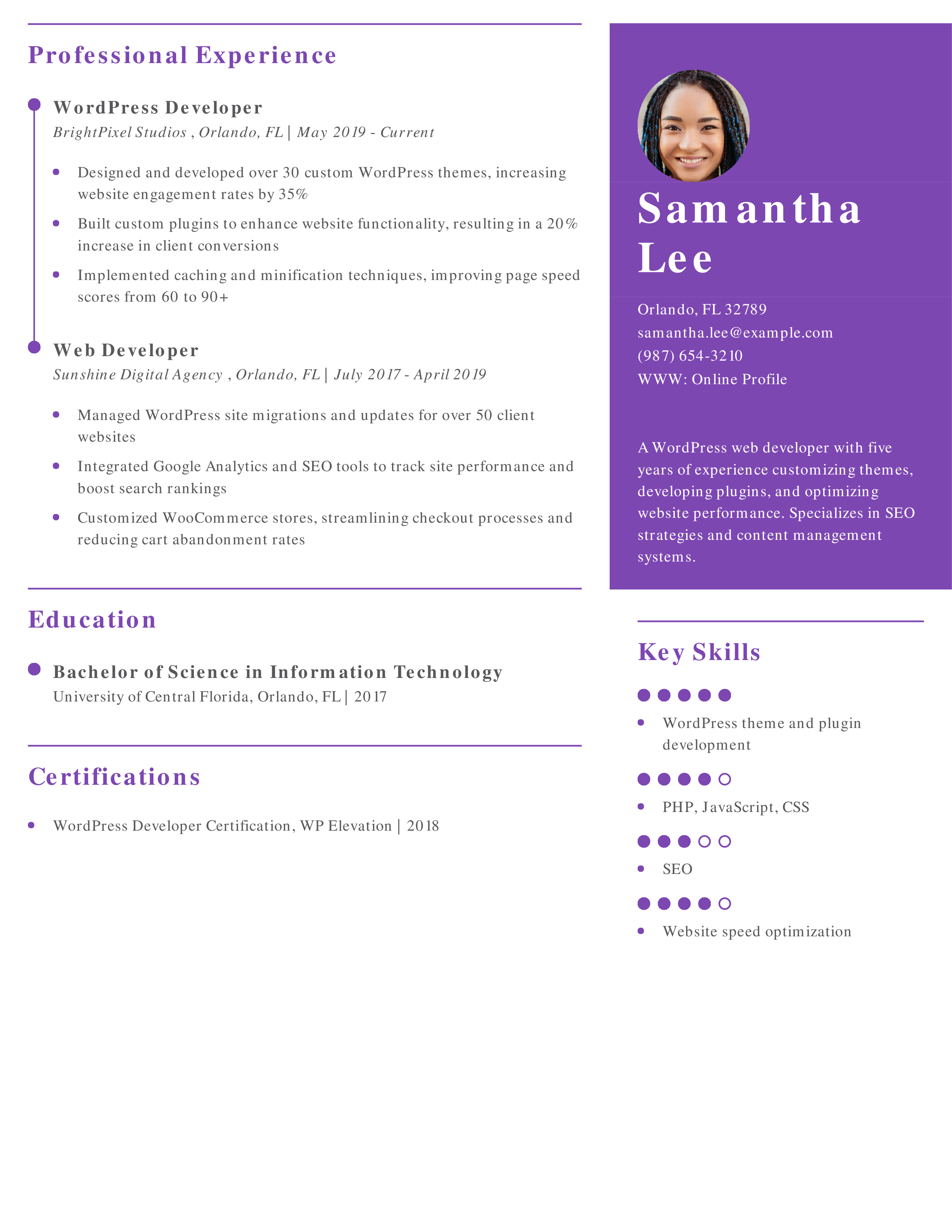 Mid-Level WordPress Web Developer Resume