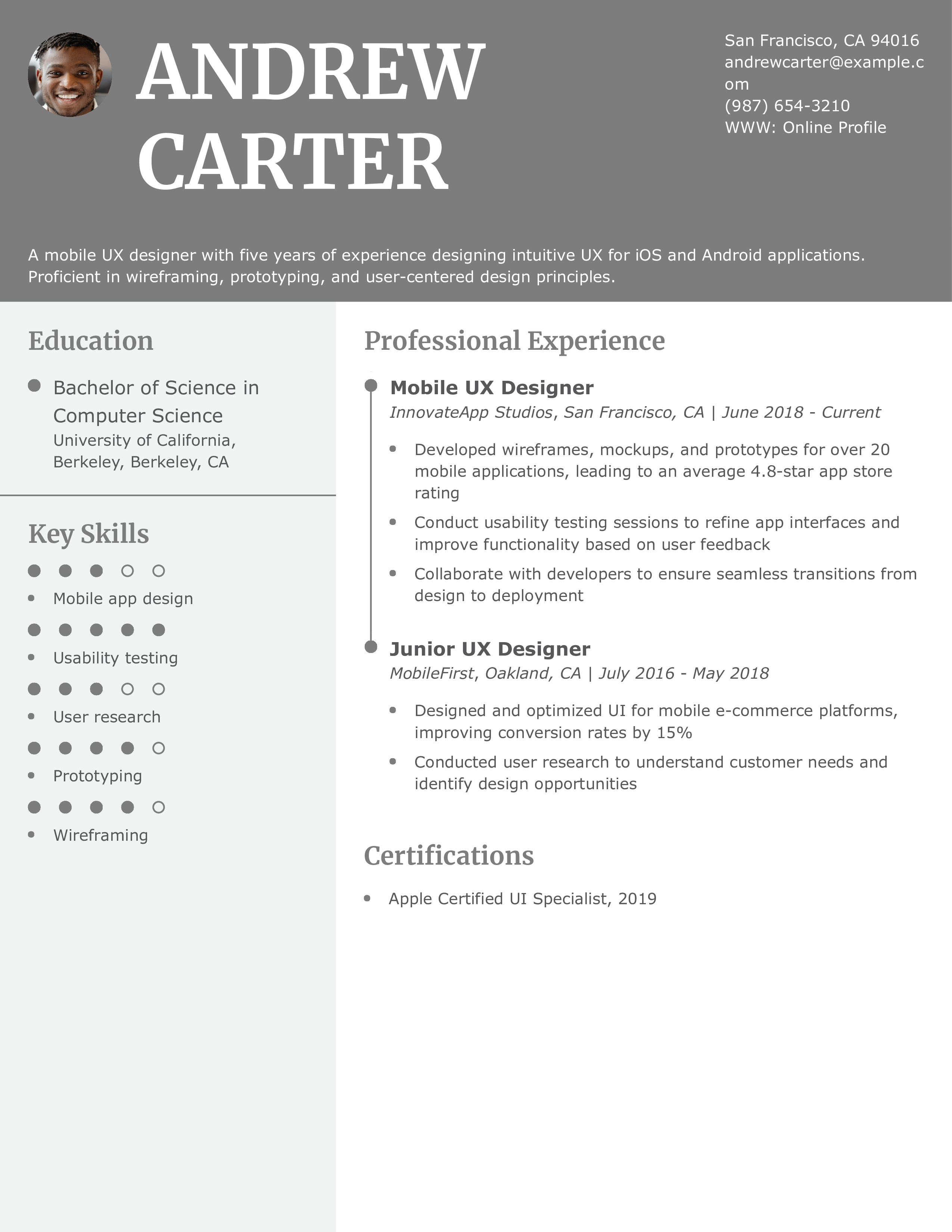 Mobile UX Designer Resume