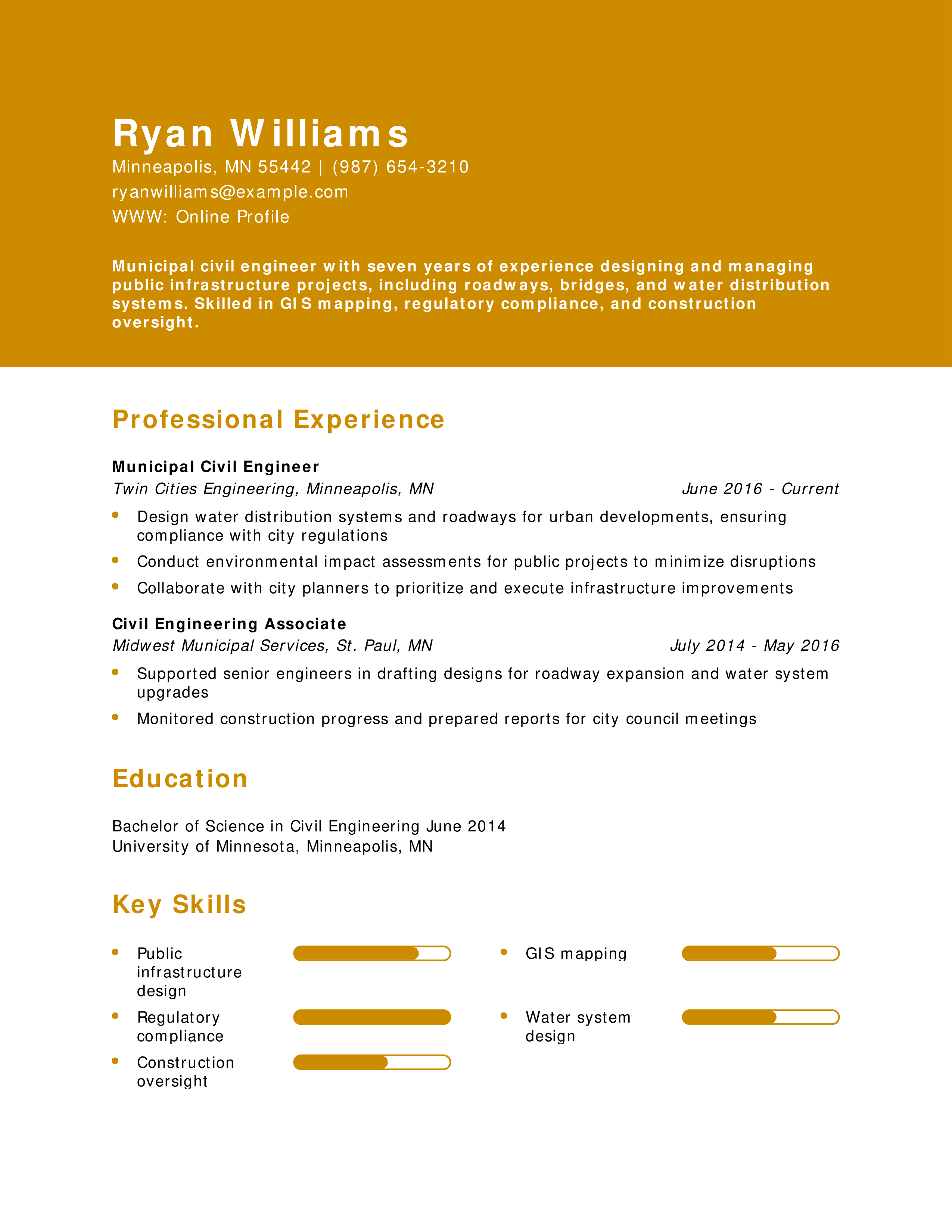 Municipal Civil Engineer Resume