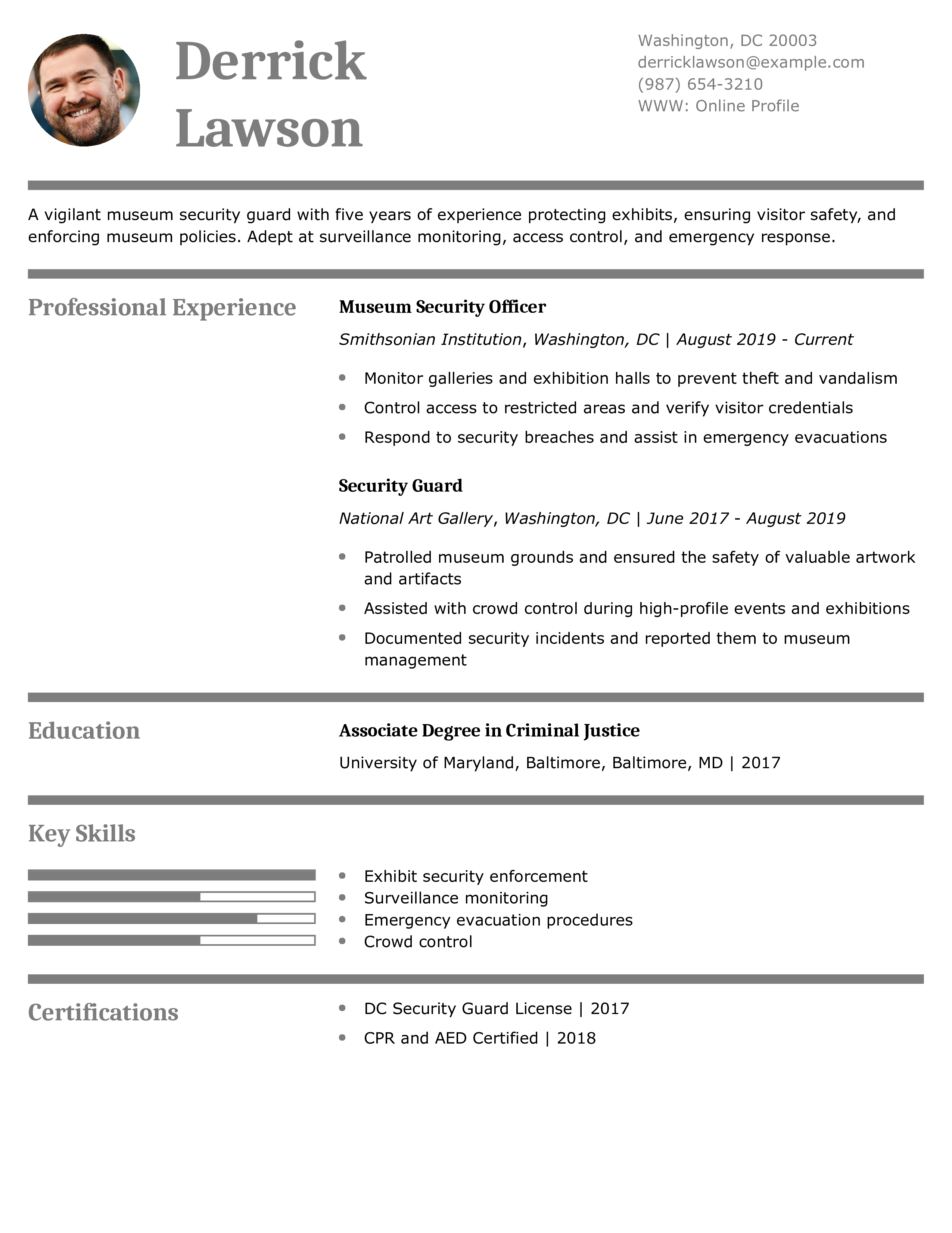 Museum Security Guard Resume