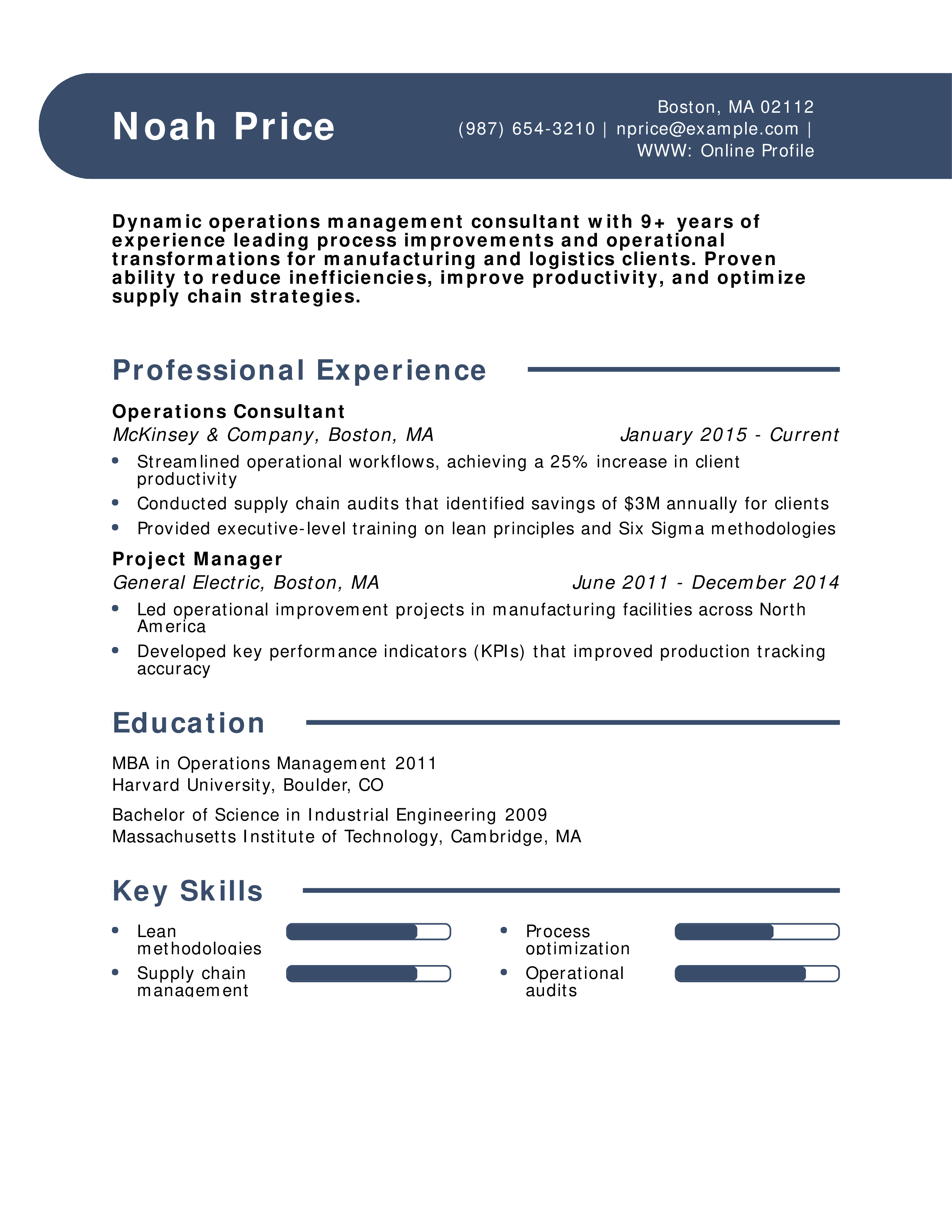 Operations Management Consultant Resume