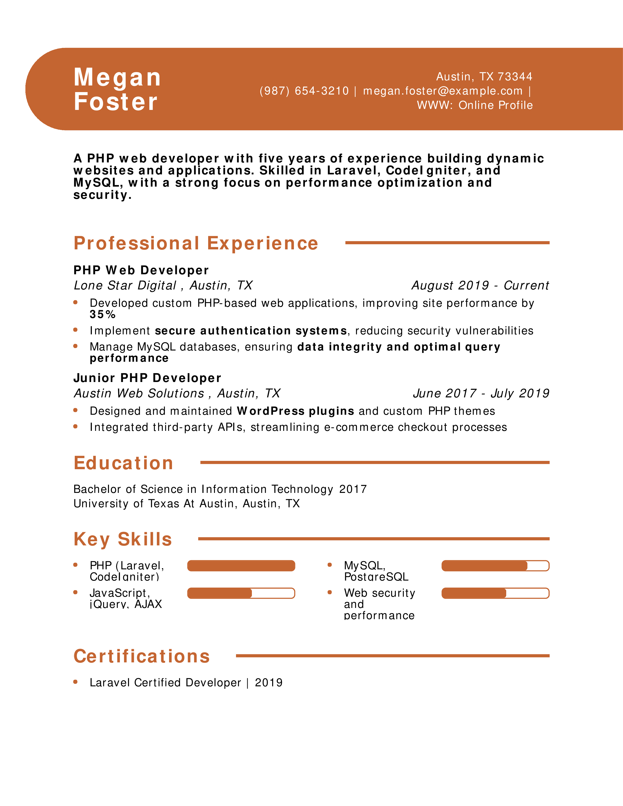 PHP Web Developer Resume