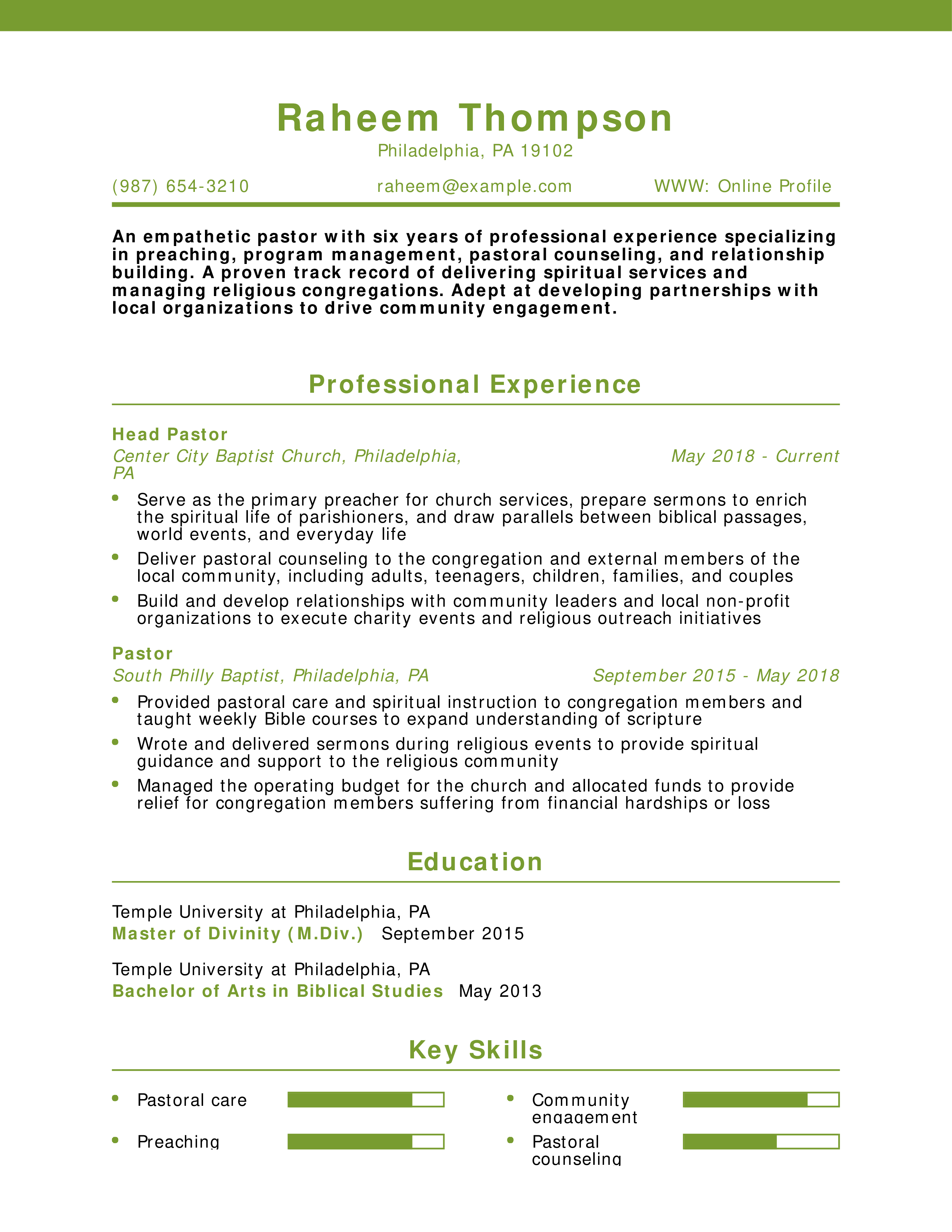 Pastor Resume