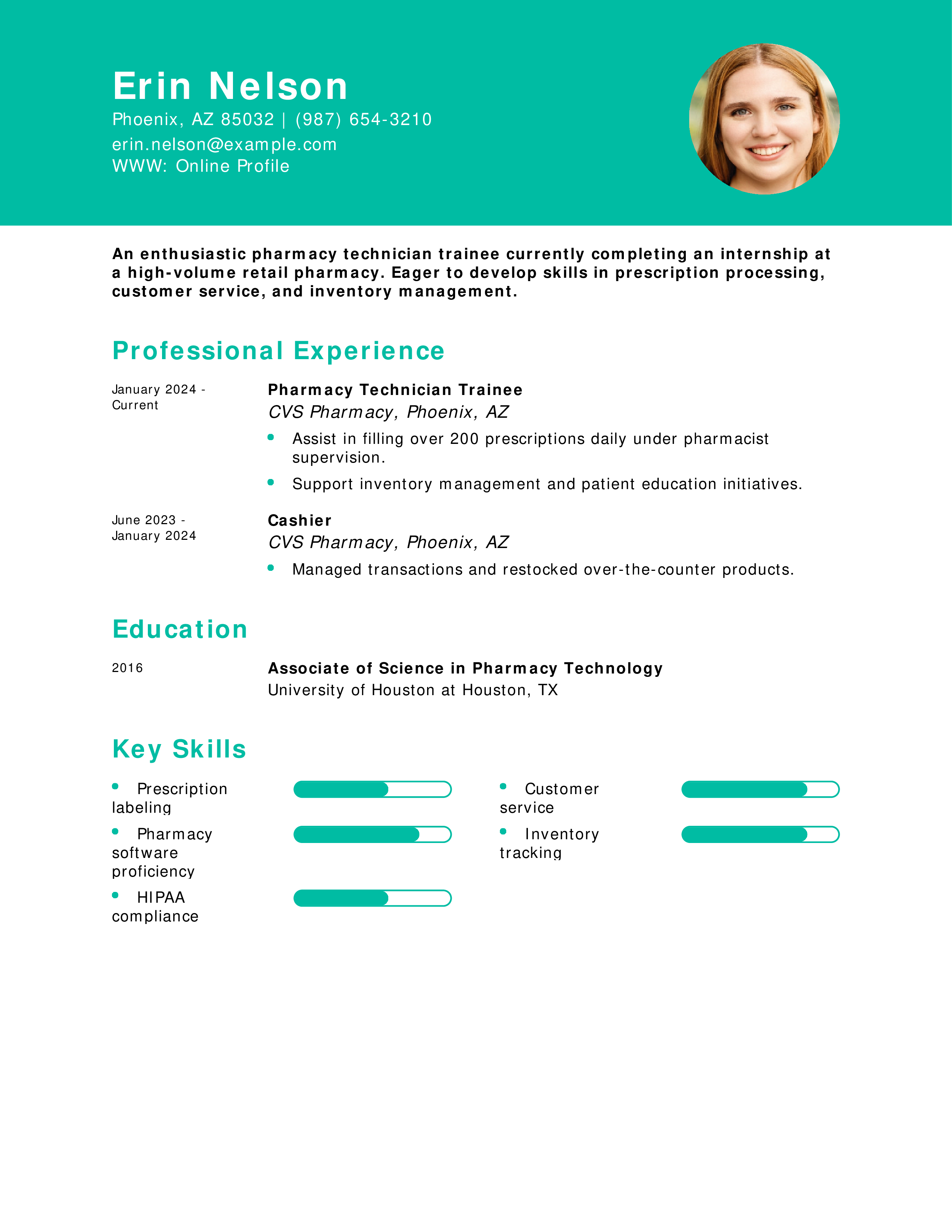 Pharmacy Technician Trainee Resume