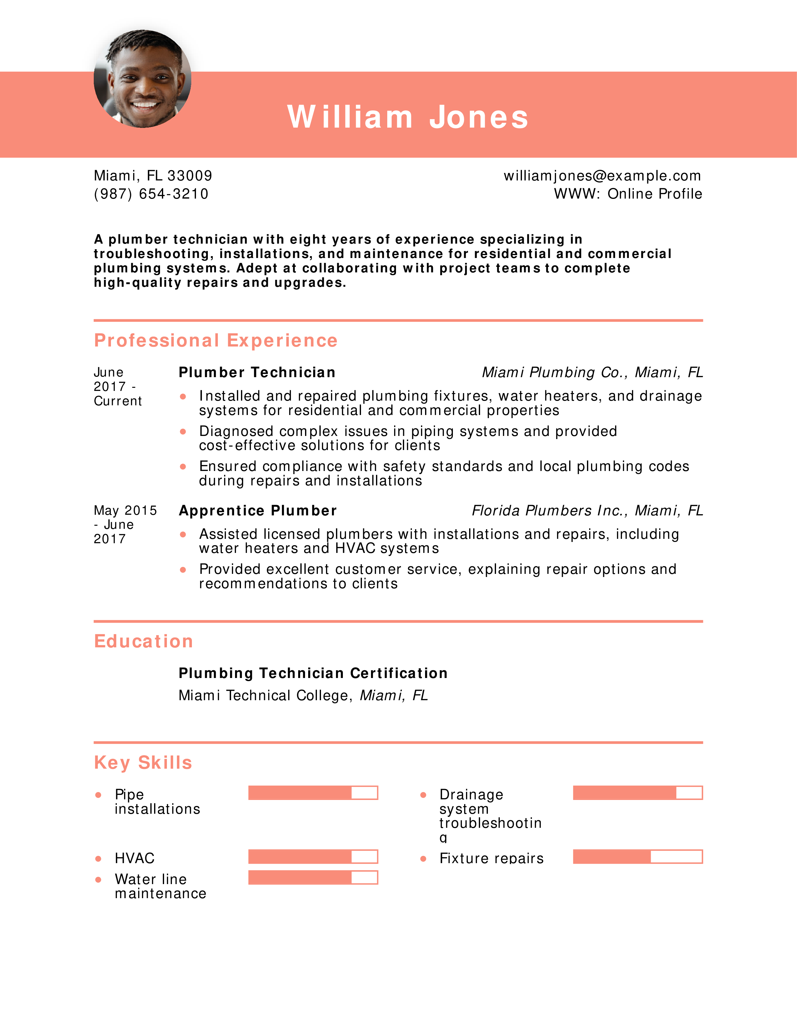 Plumber Technician Resume