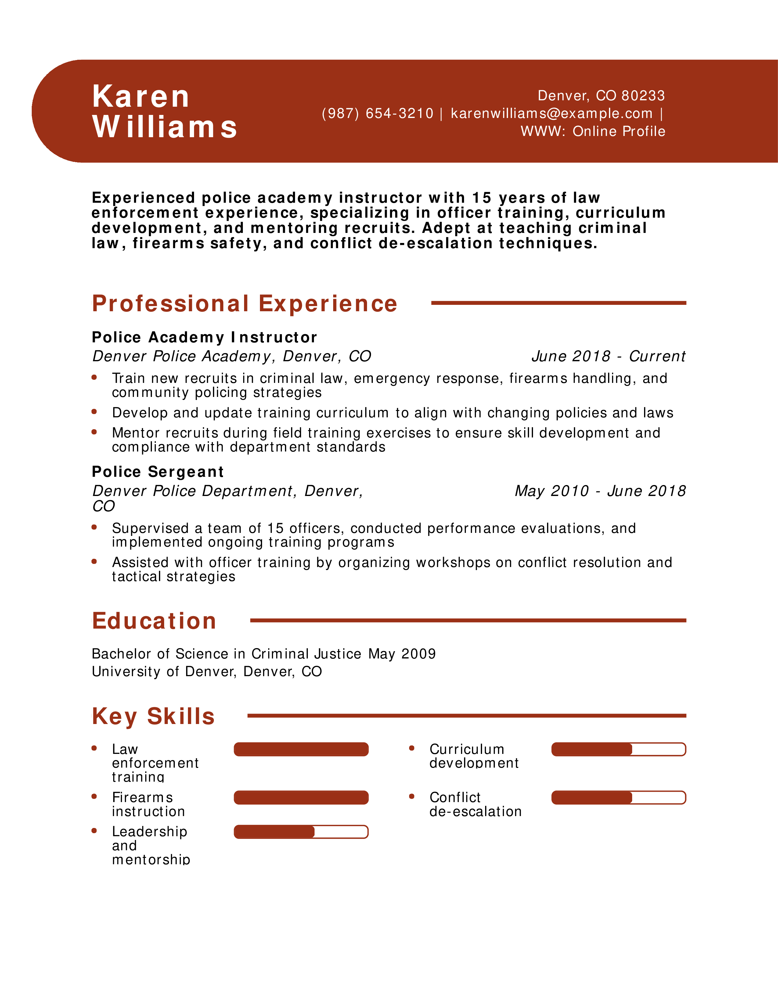 Police Academy Instructor Resume