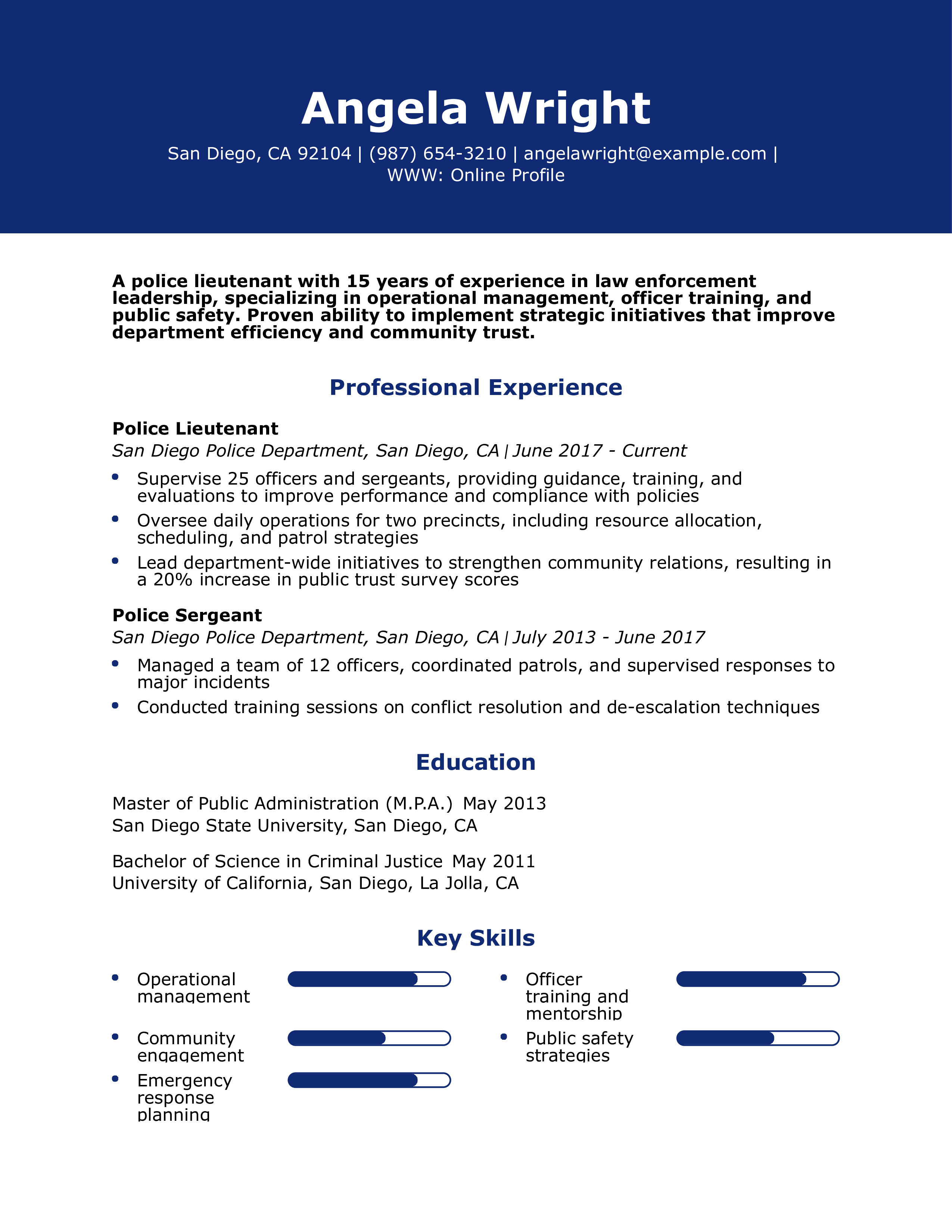 Police Lieutenant Resume
