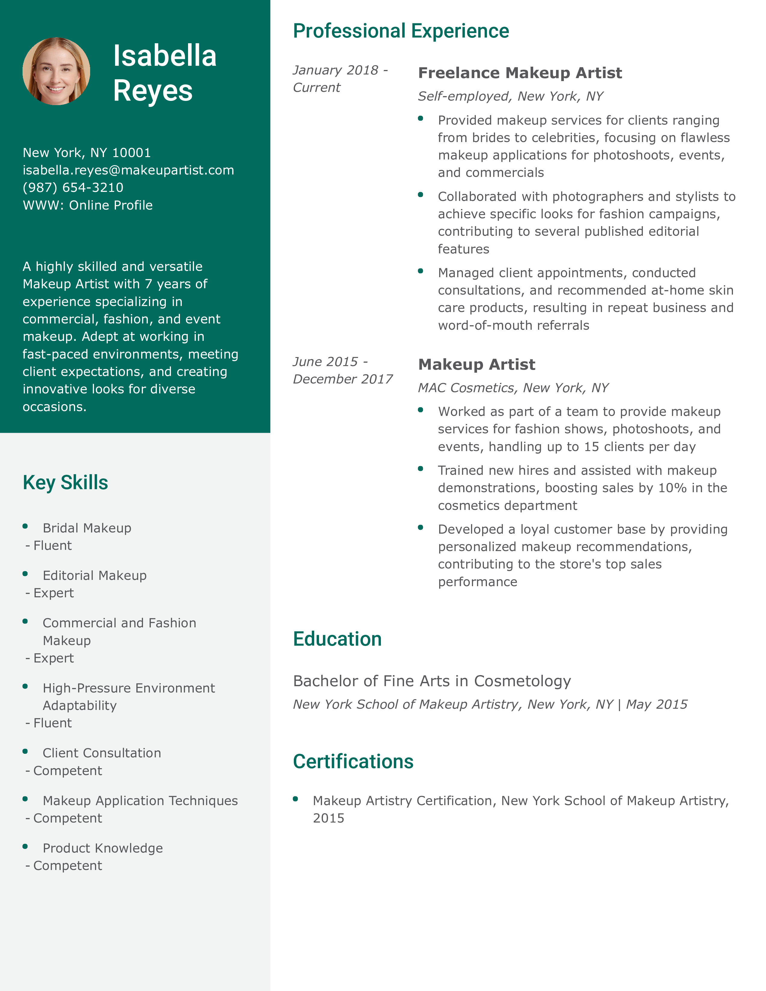 Professional Makeup Artist Resume