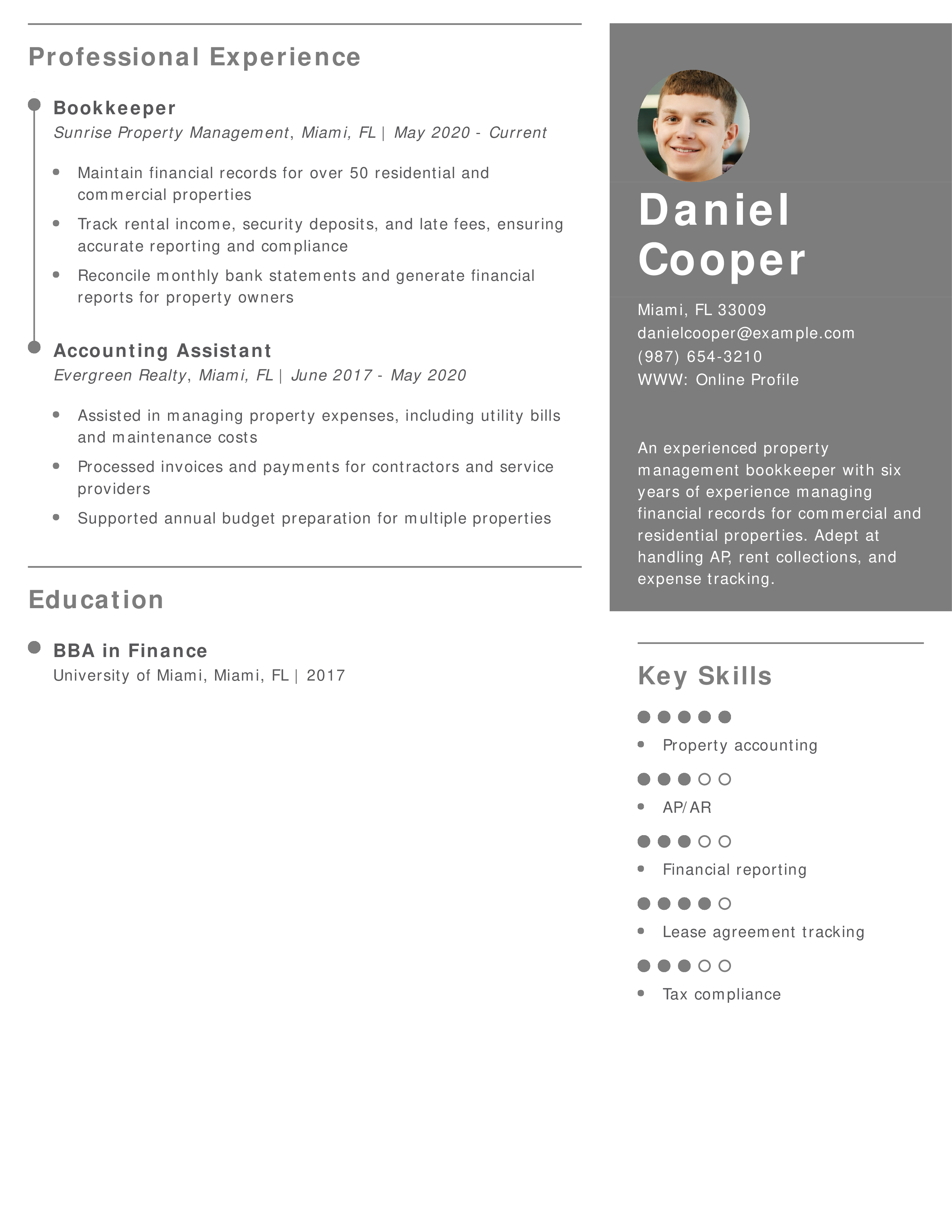 Property Management Bookkeeper Resume