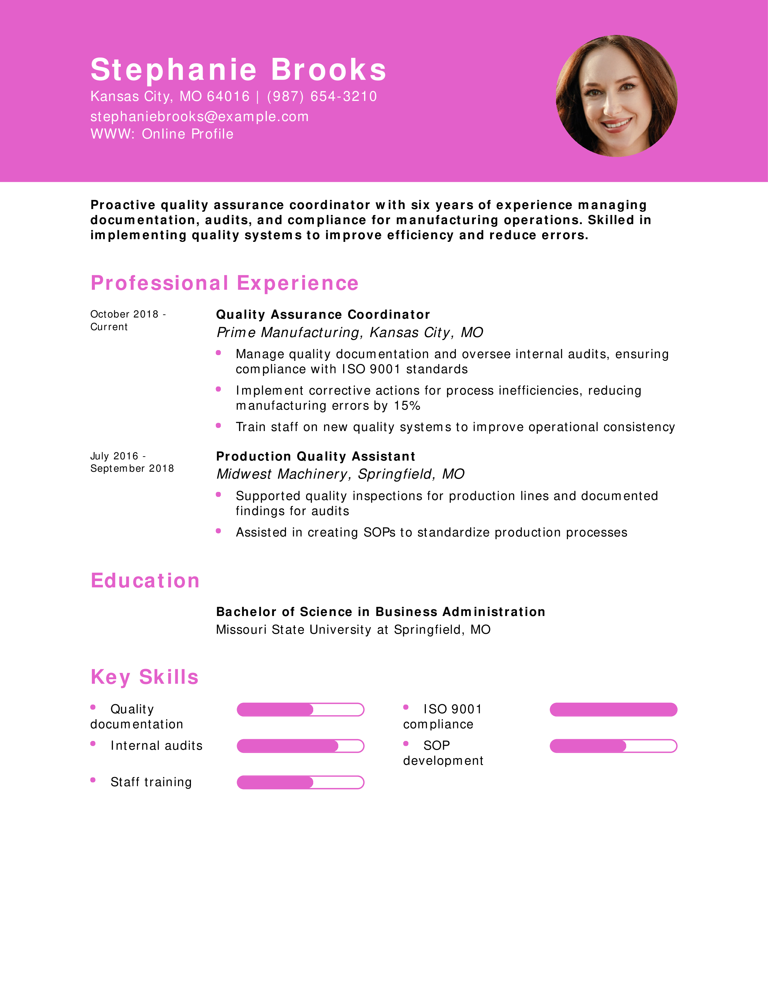 Quality Assurance Coordinator Resume