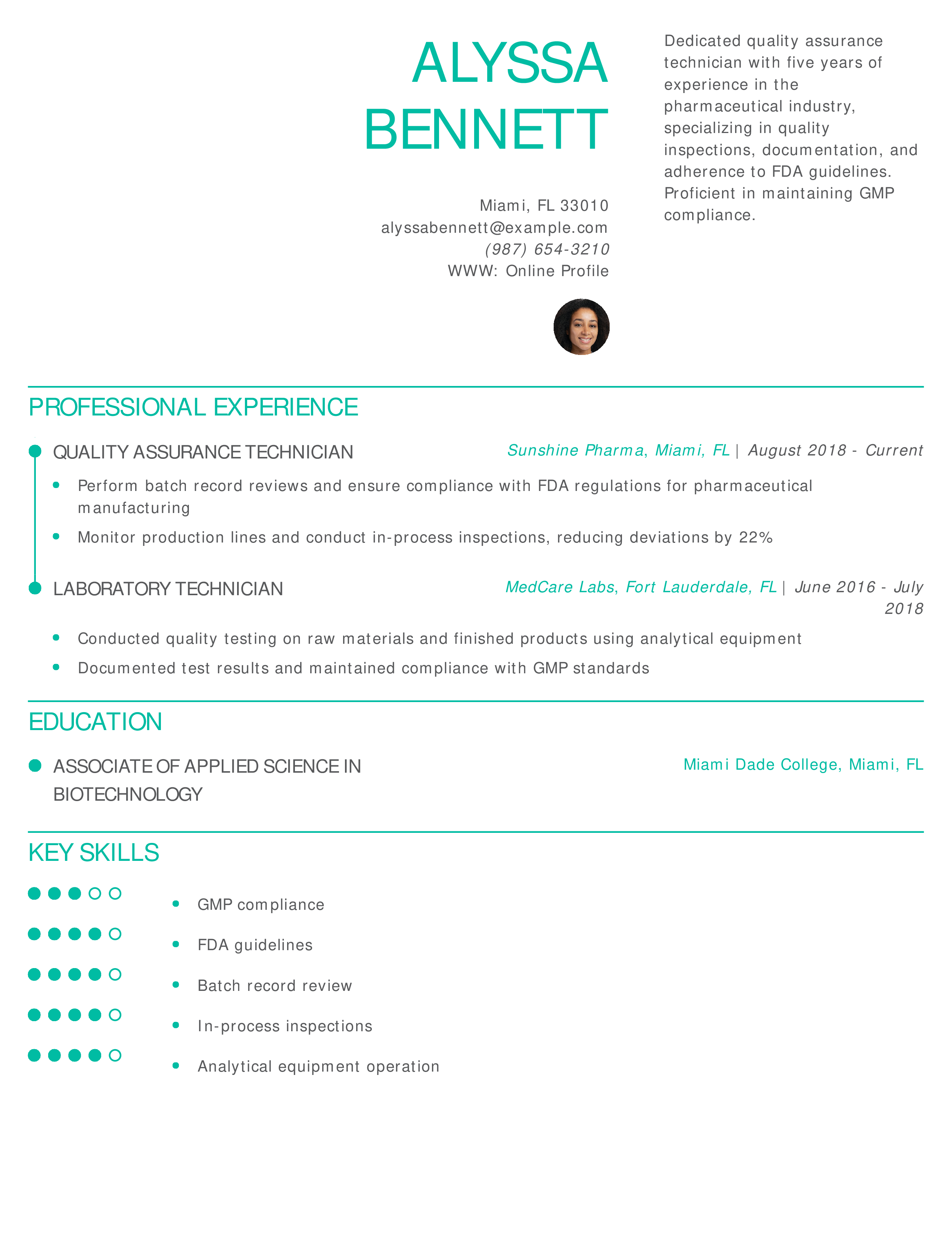 Quality Assurance Technician Resume