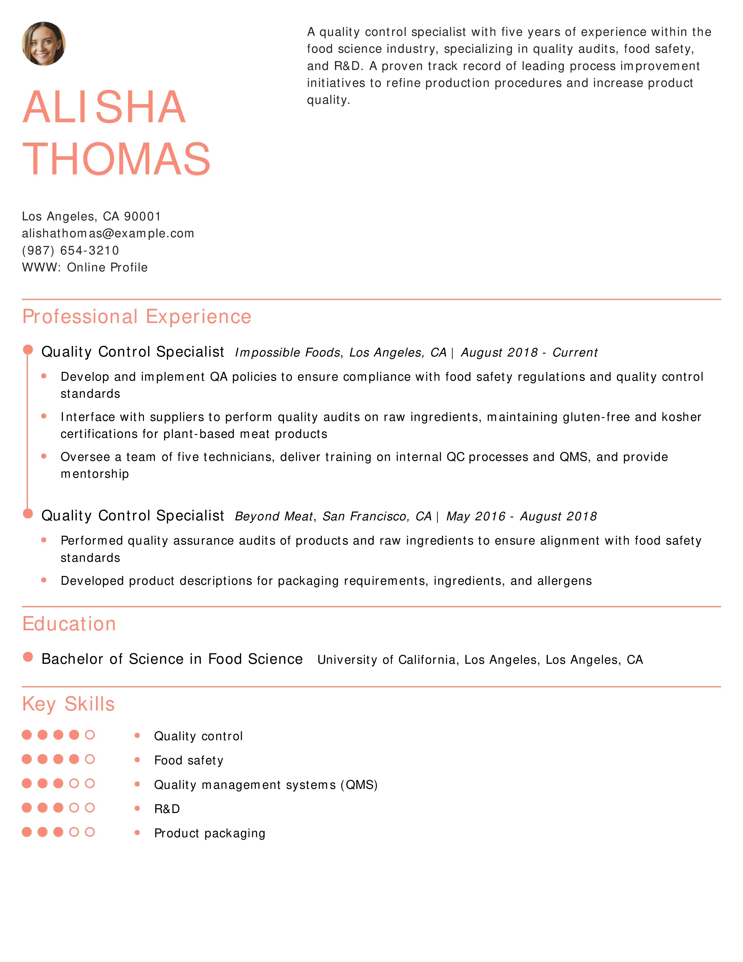 Quality Control Specialist Resume