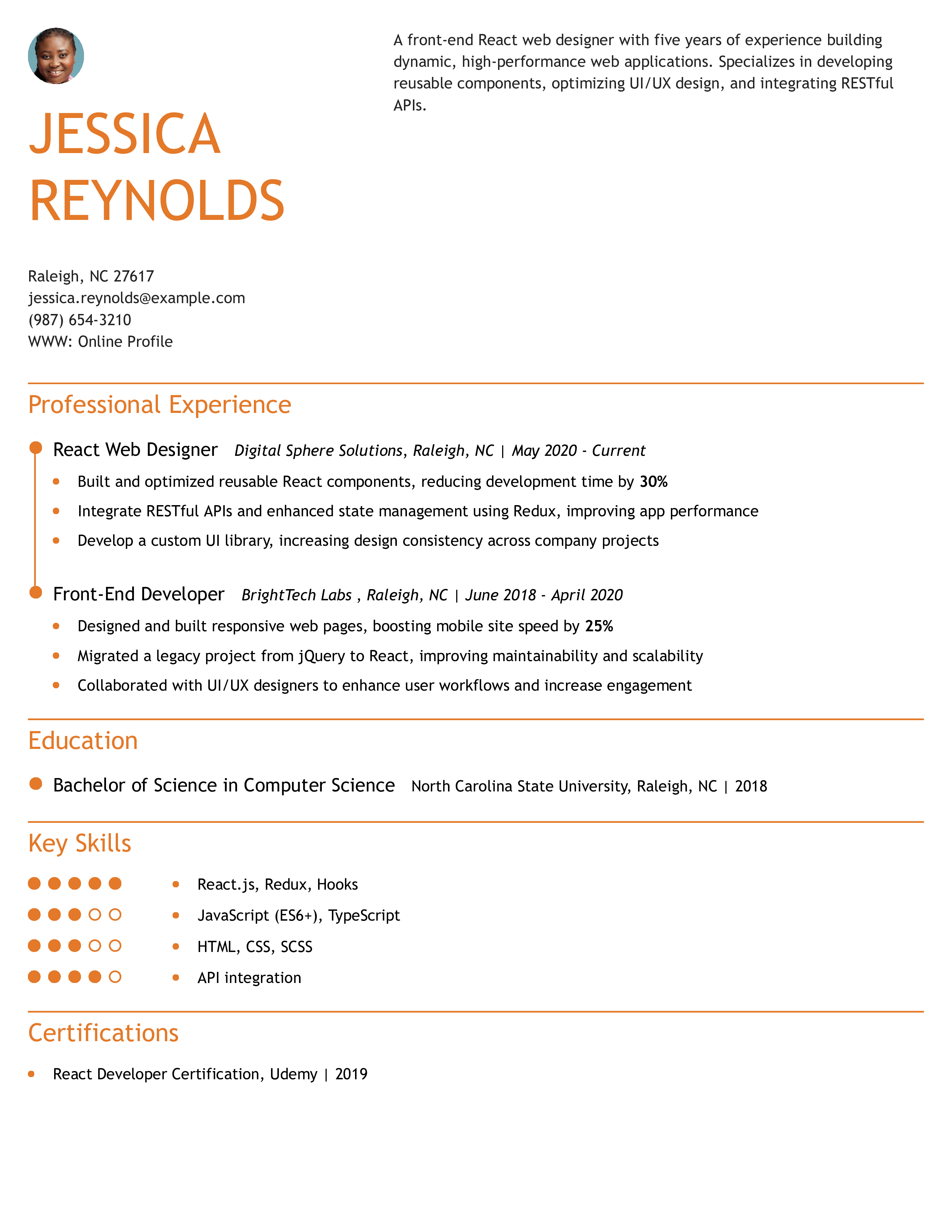 React Web Designer Resume
