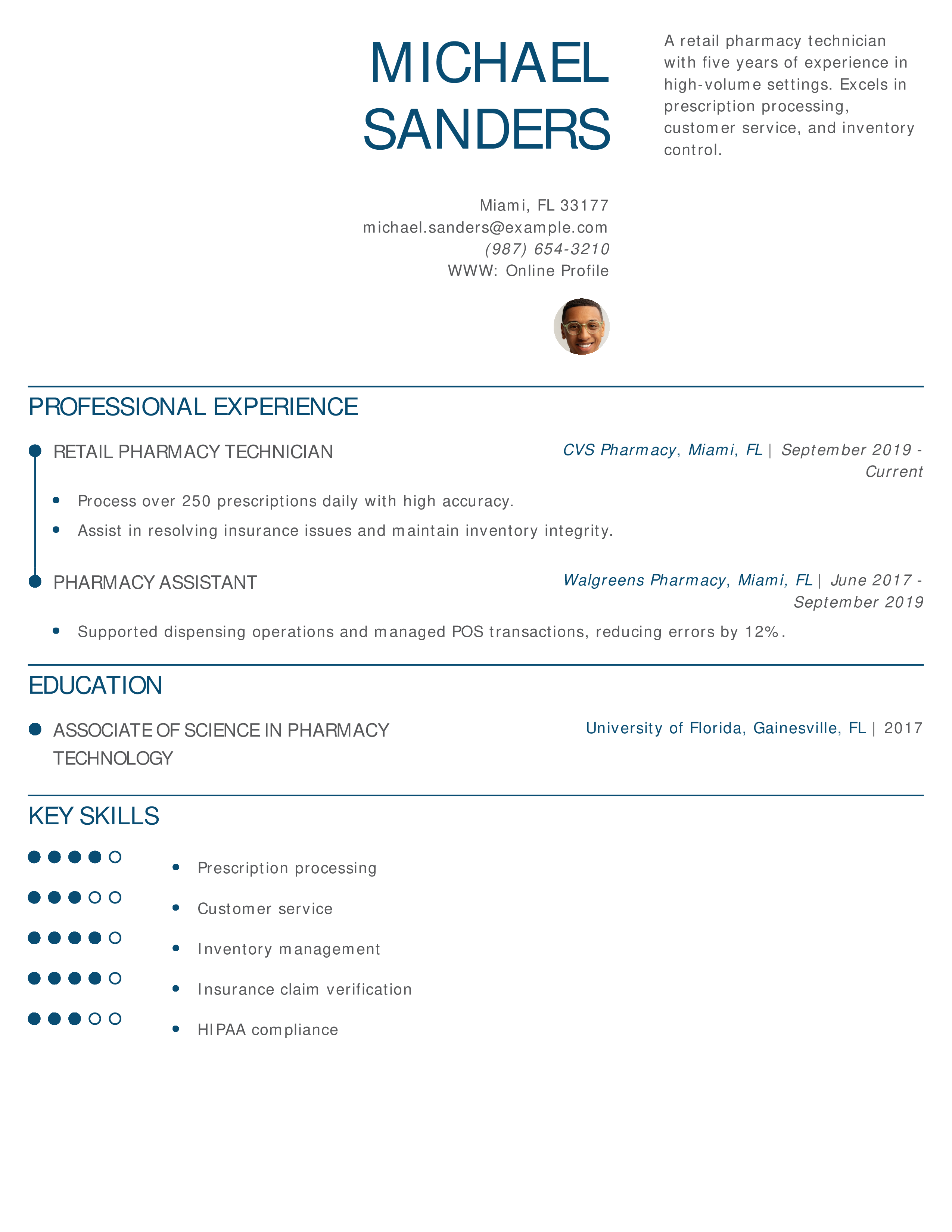 Retail Pharmacy Technician Resume