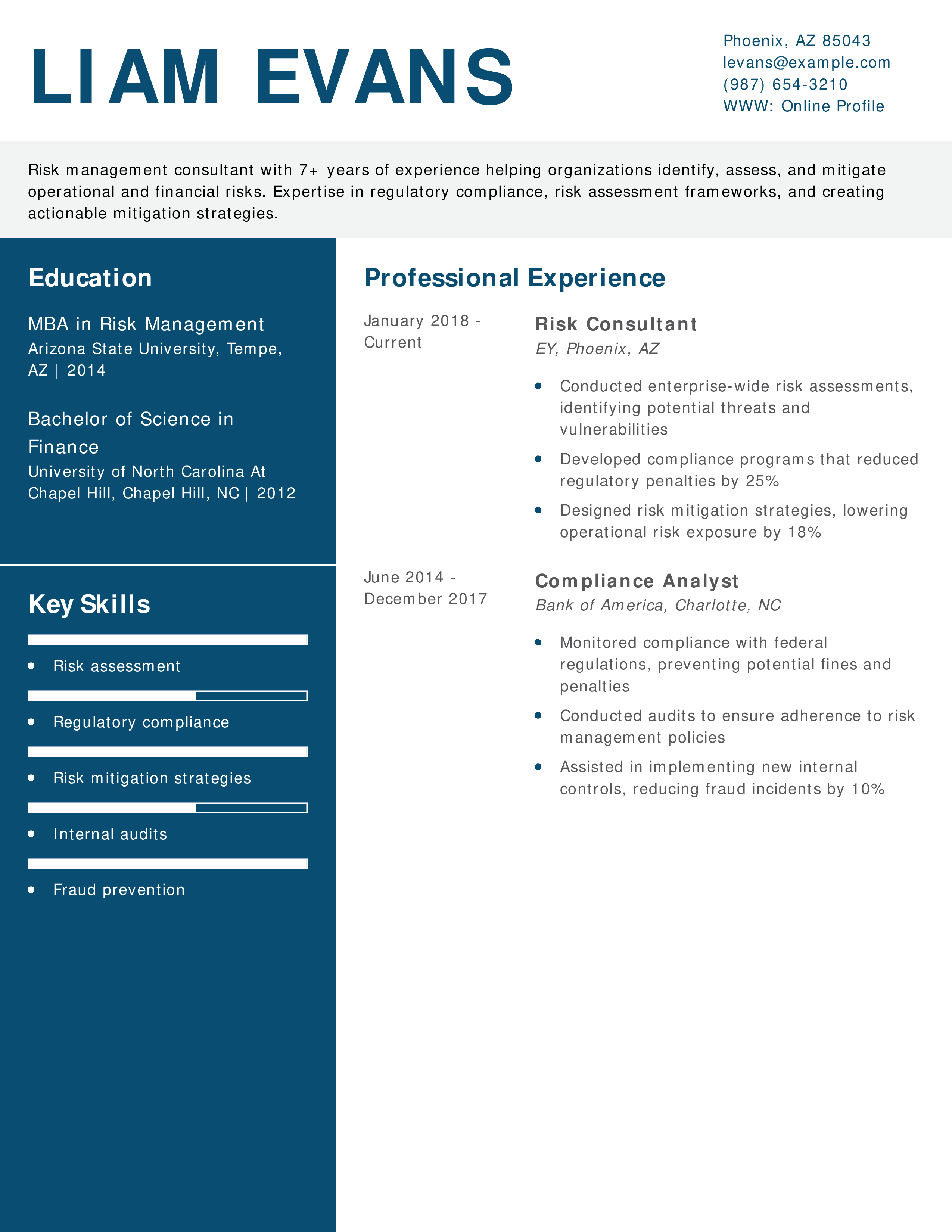 Risk Management Consultant Resume