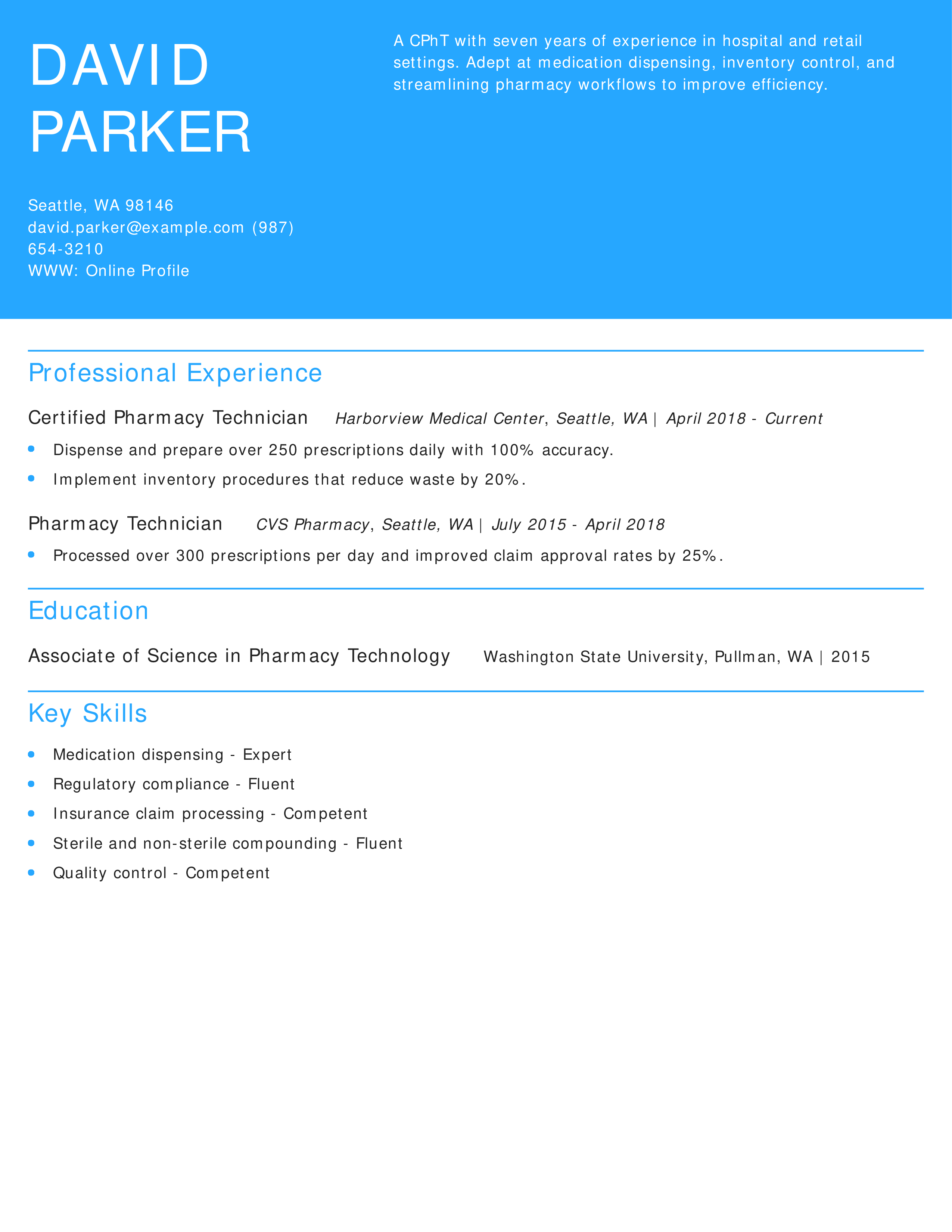 Senior-Level Certified Pharmacy Technician Resume