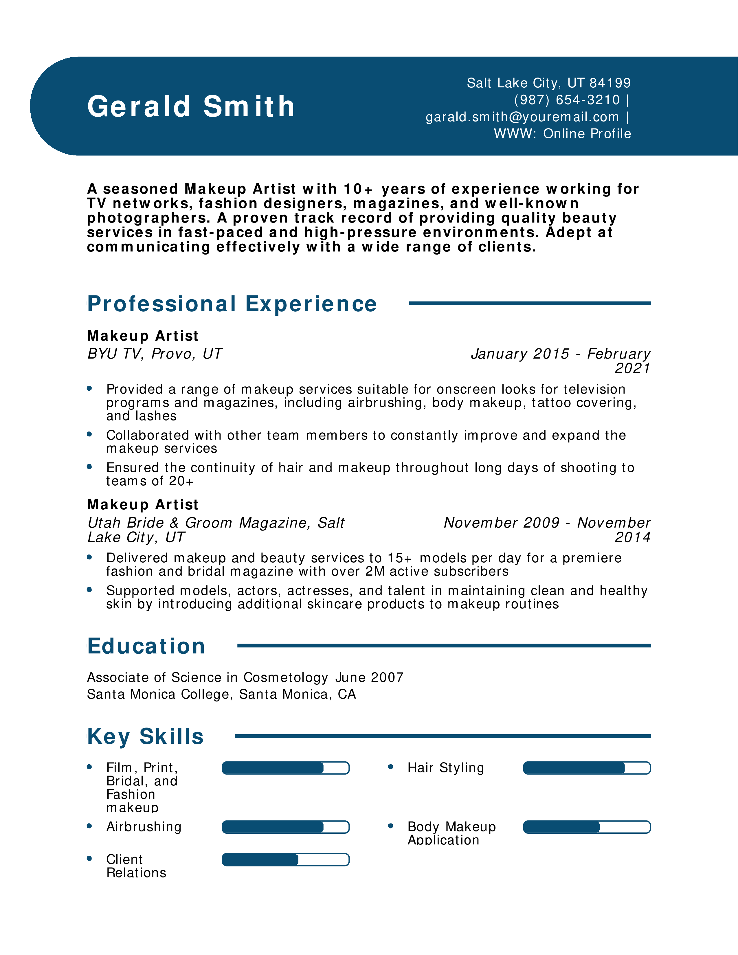 Senior Makeup Artist Resume