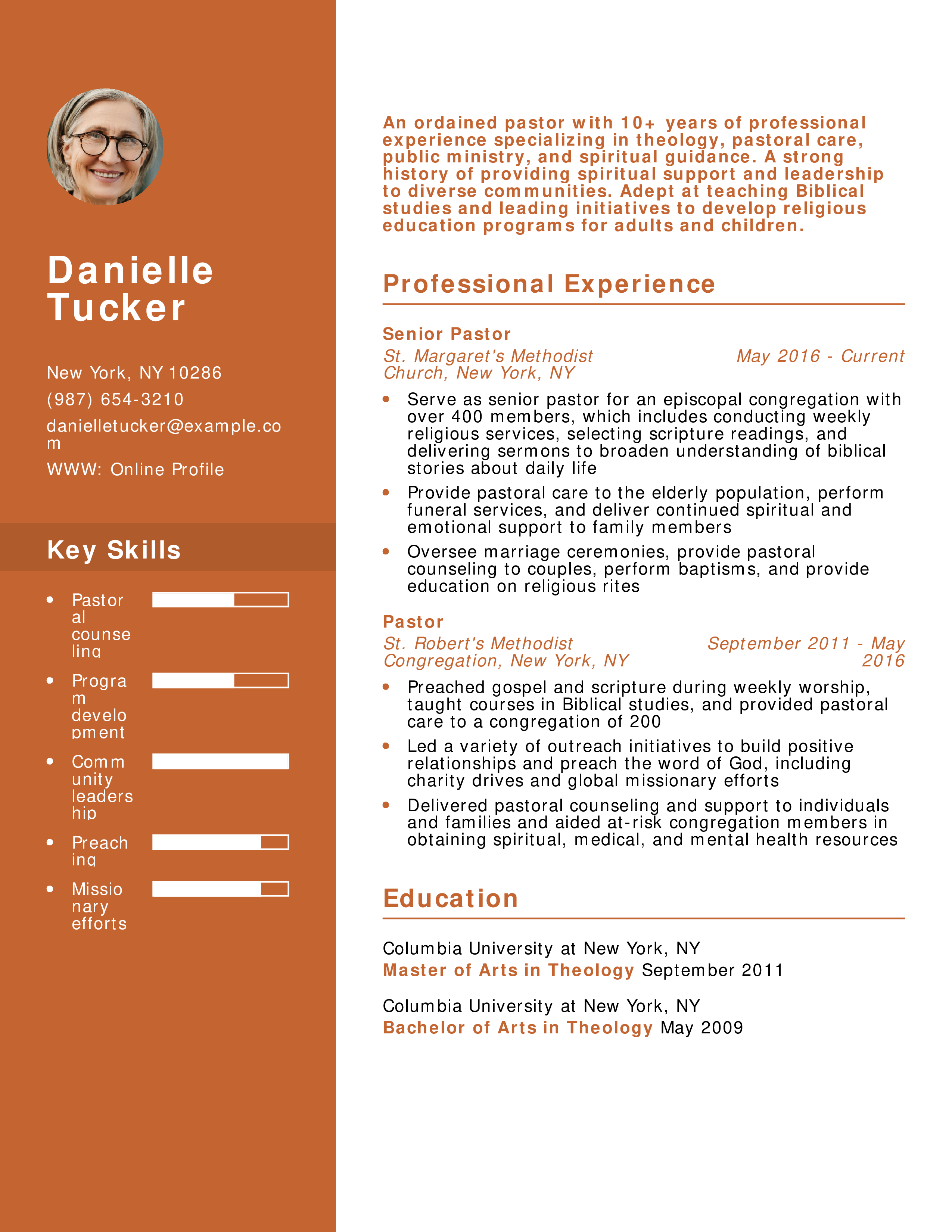 Senior Pastor Resume