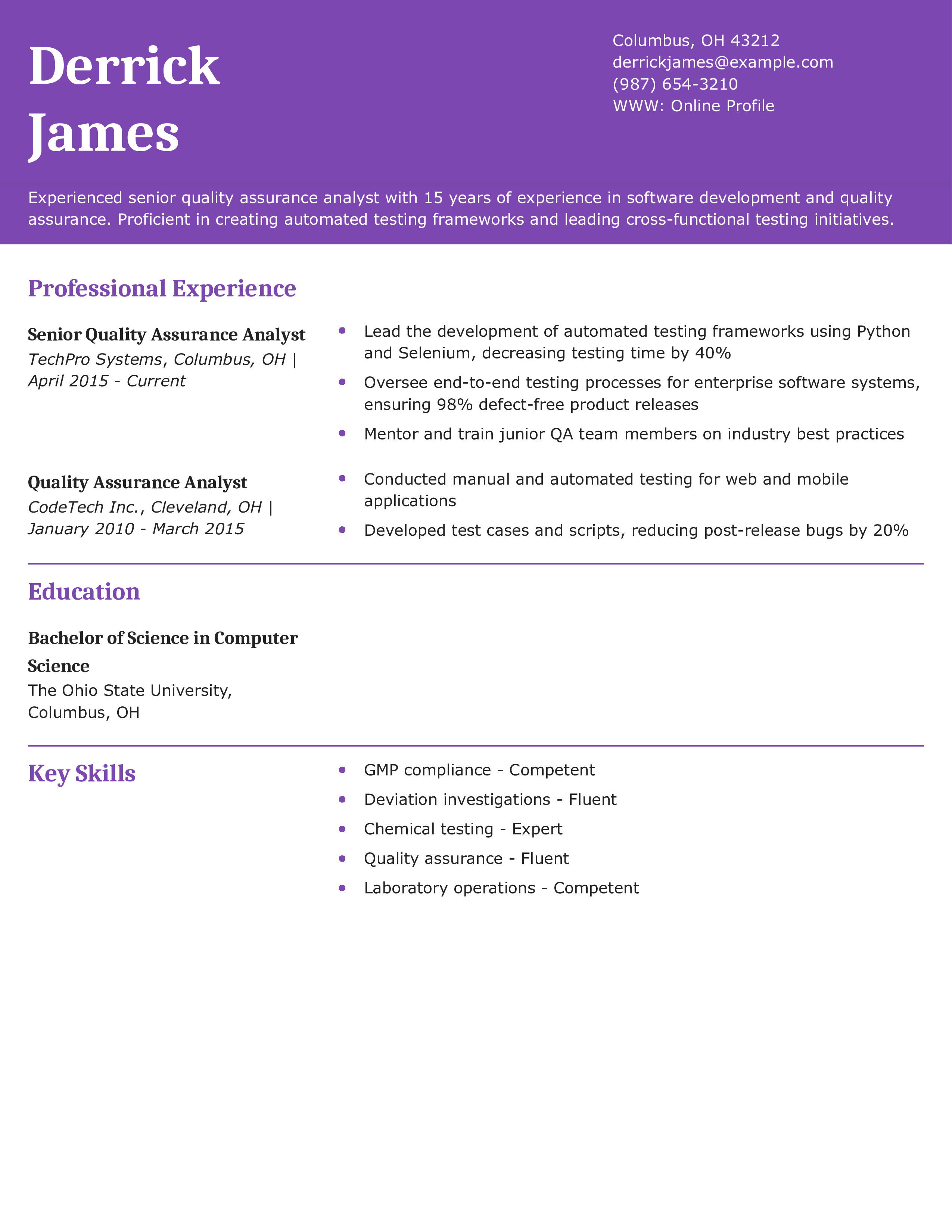 Senior Quality Assurance Analyst Resume