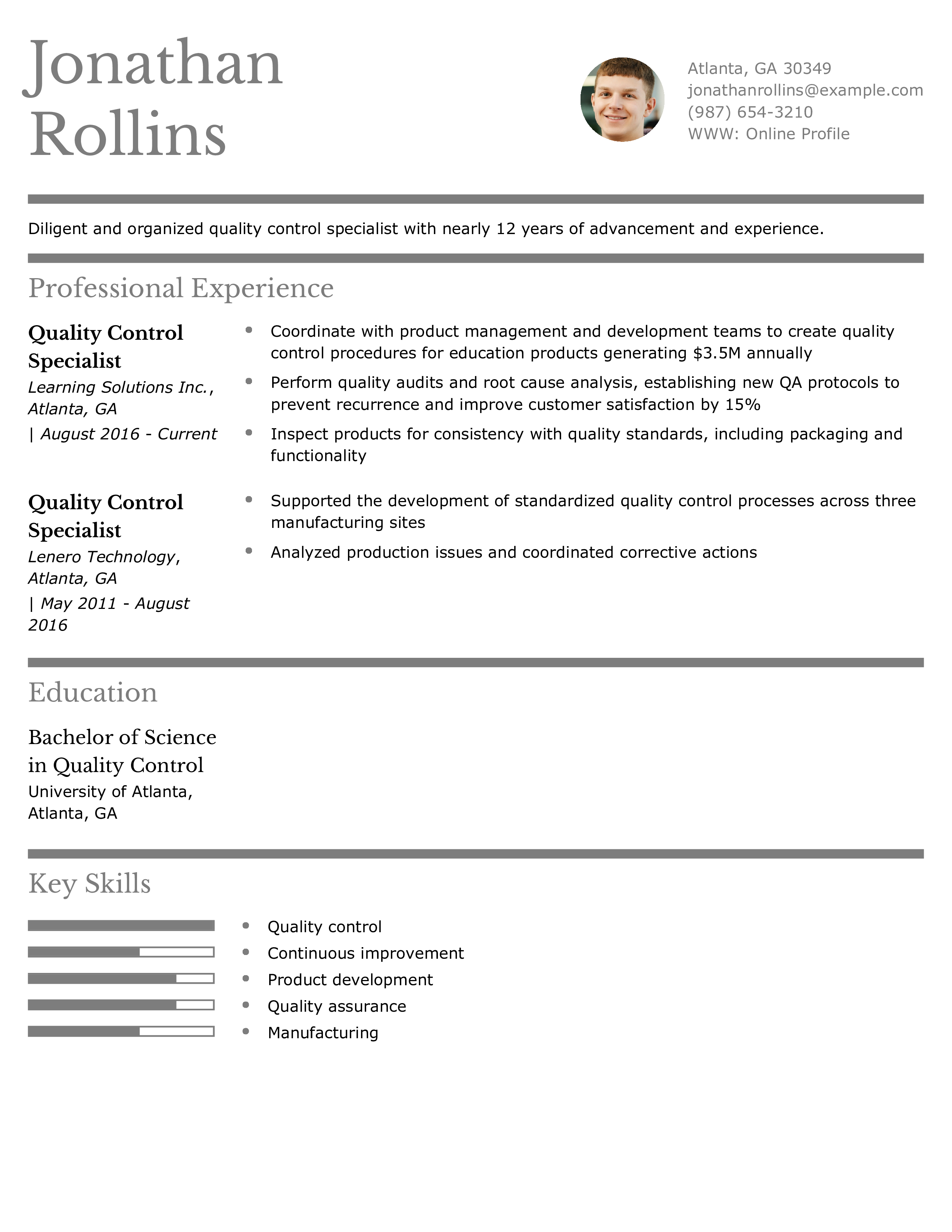 Senior Quality Control Analyst Resume