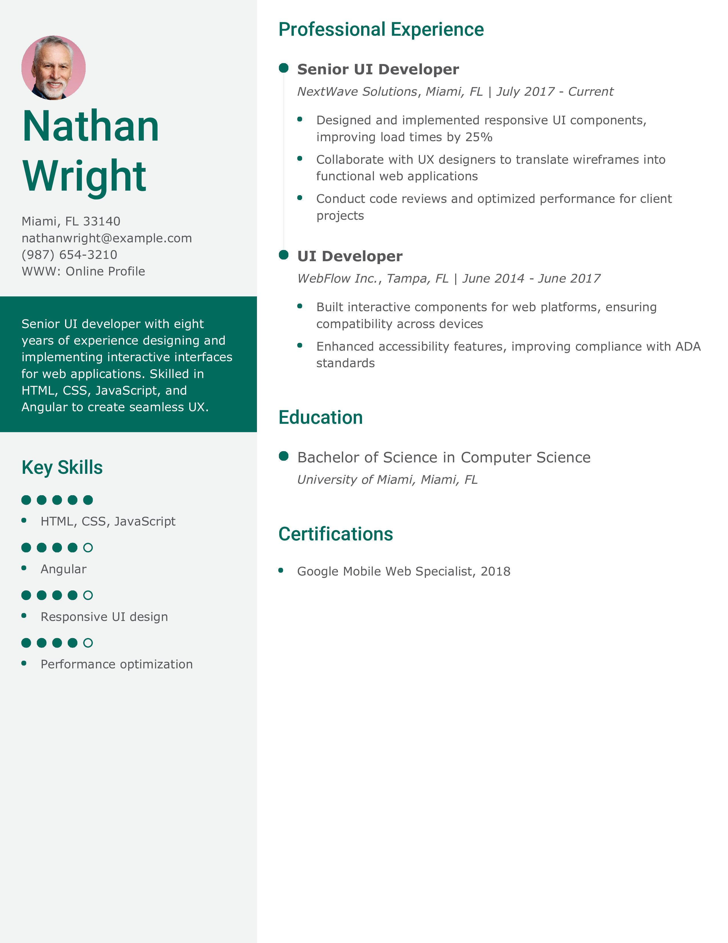 Senior UI Developer Resume