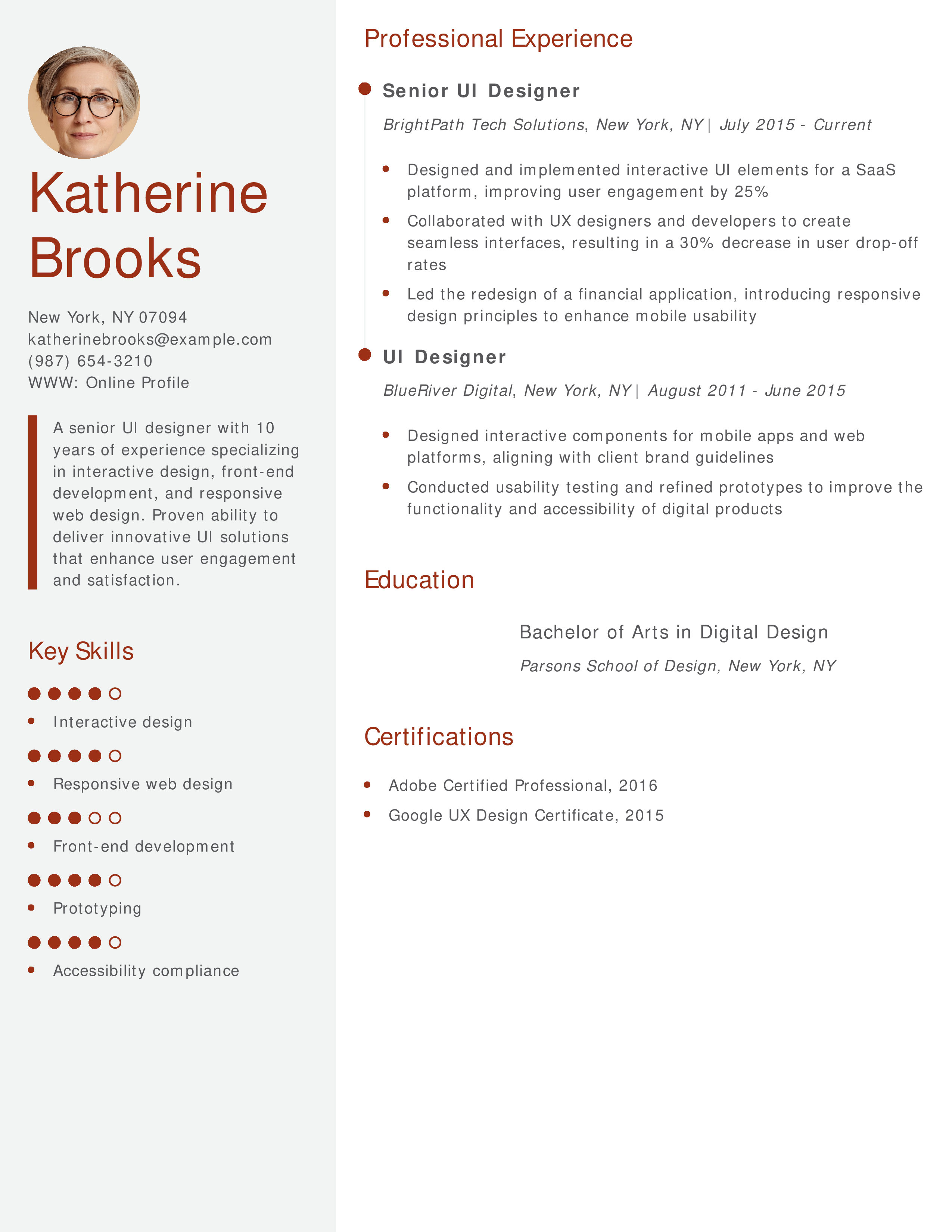 Senior User Interface Designer Resume