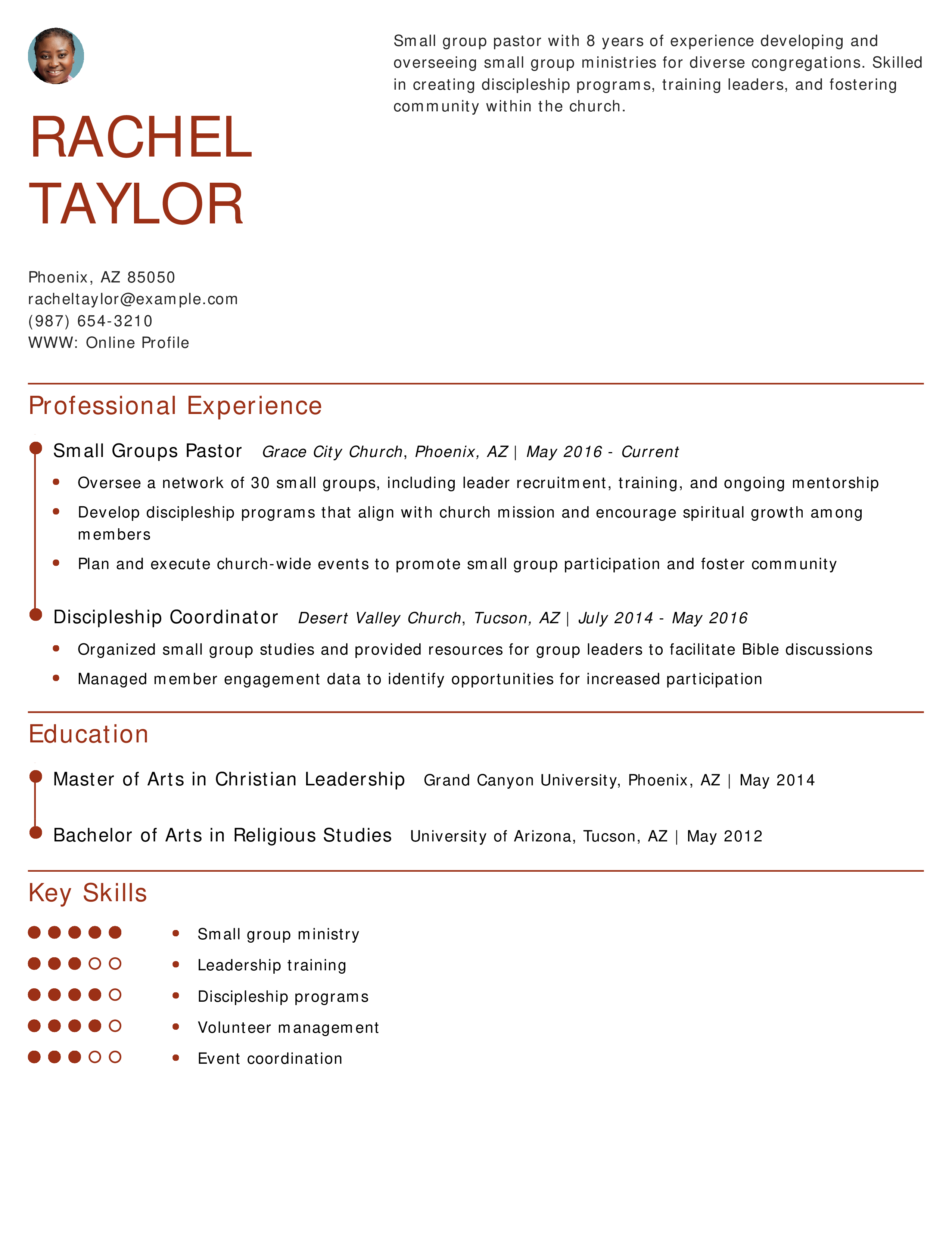Small Group Pastor Resume