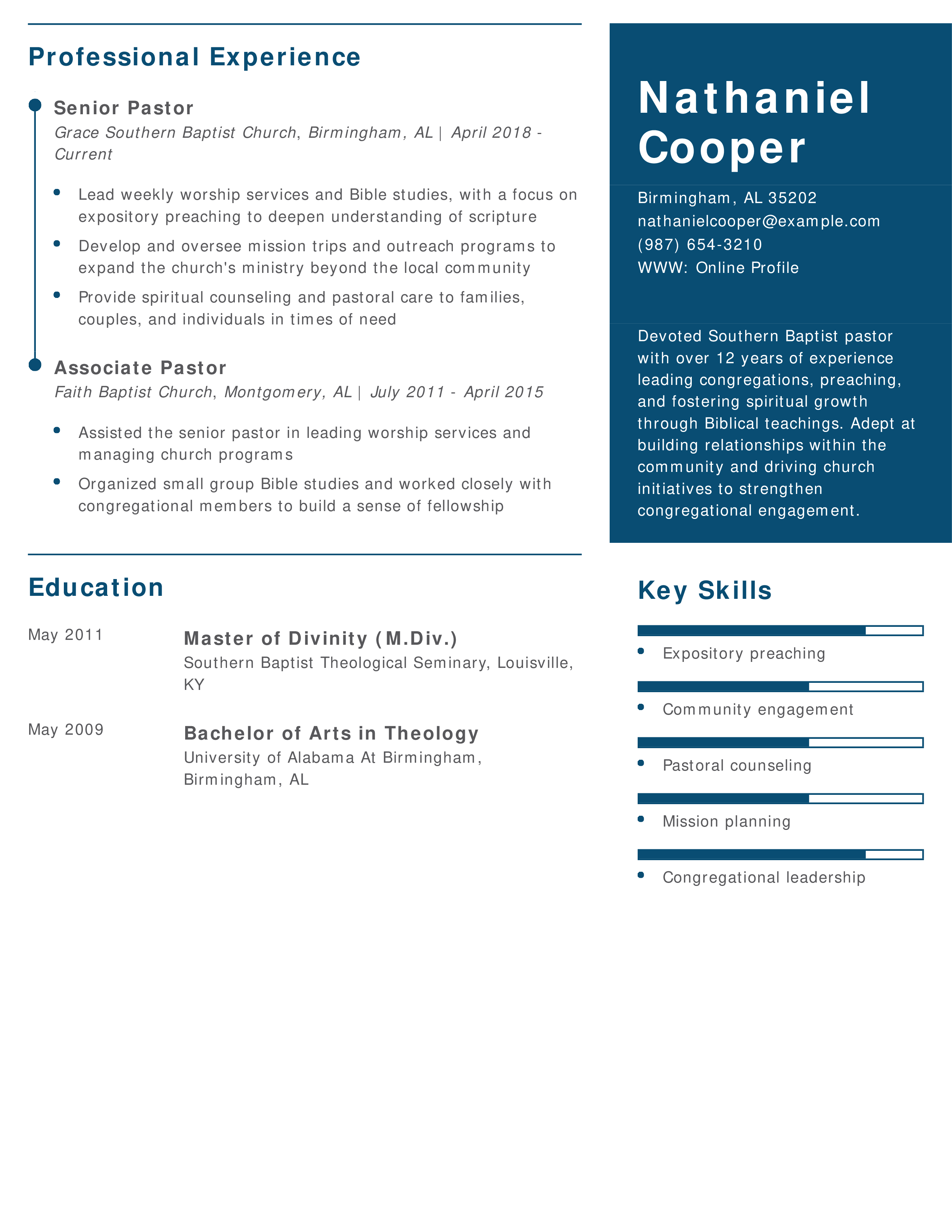 Southern Baptist Pastor Resume