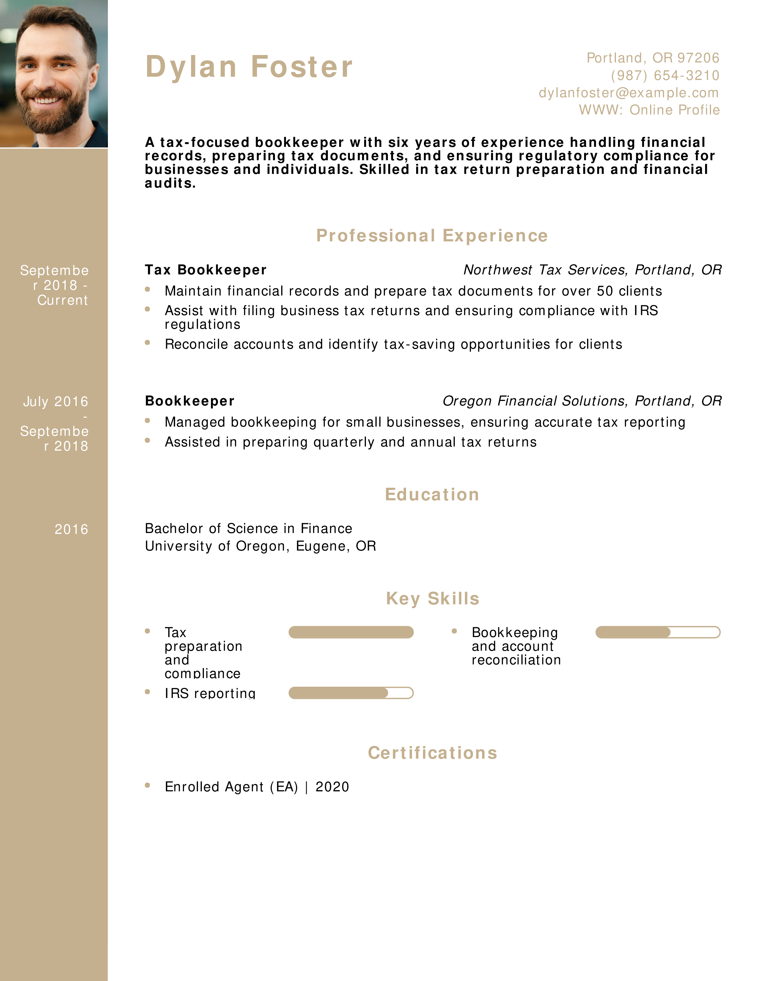 Tax Bookkeeper Resume