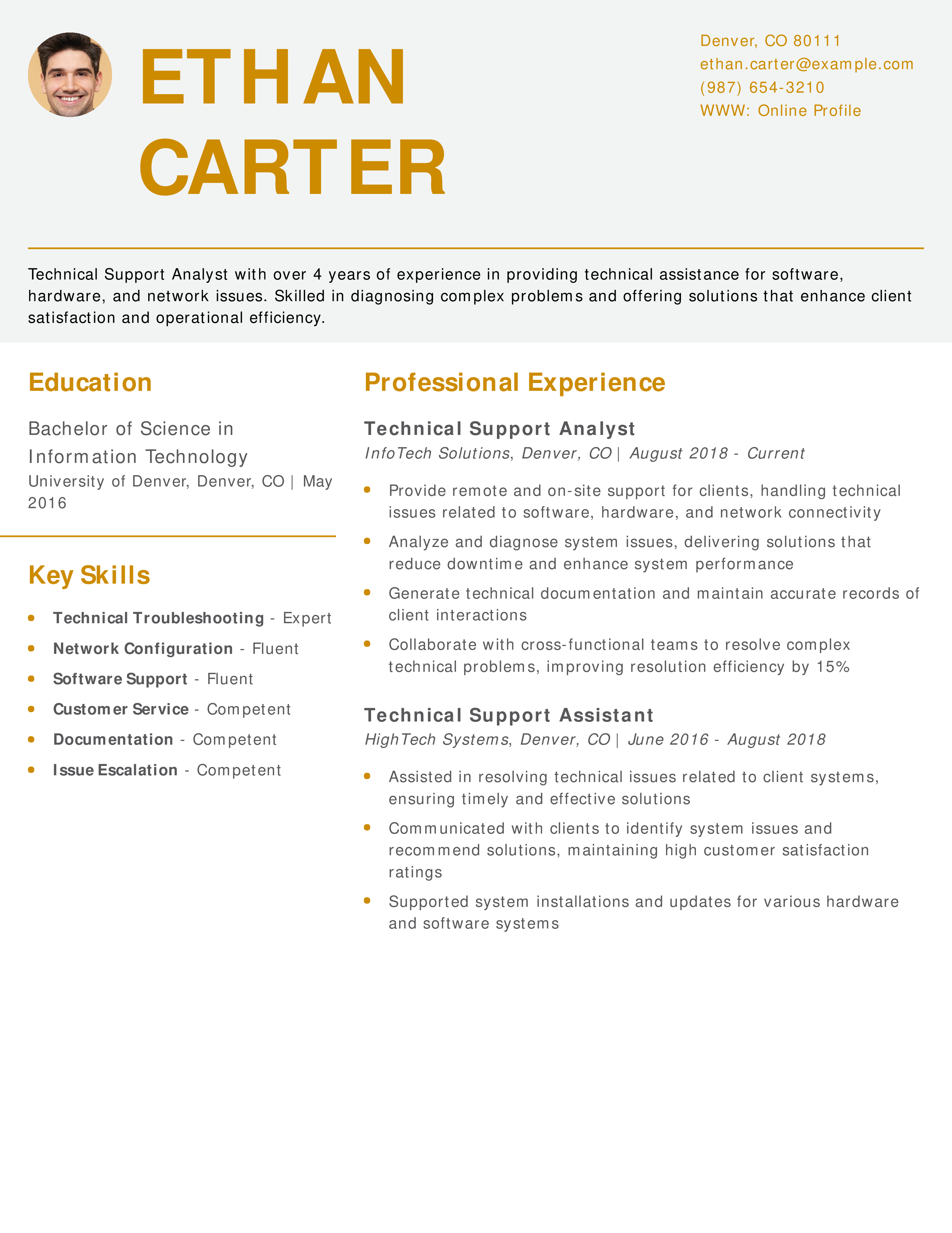 Technical Support Analyst Resume