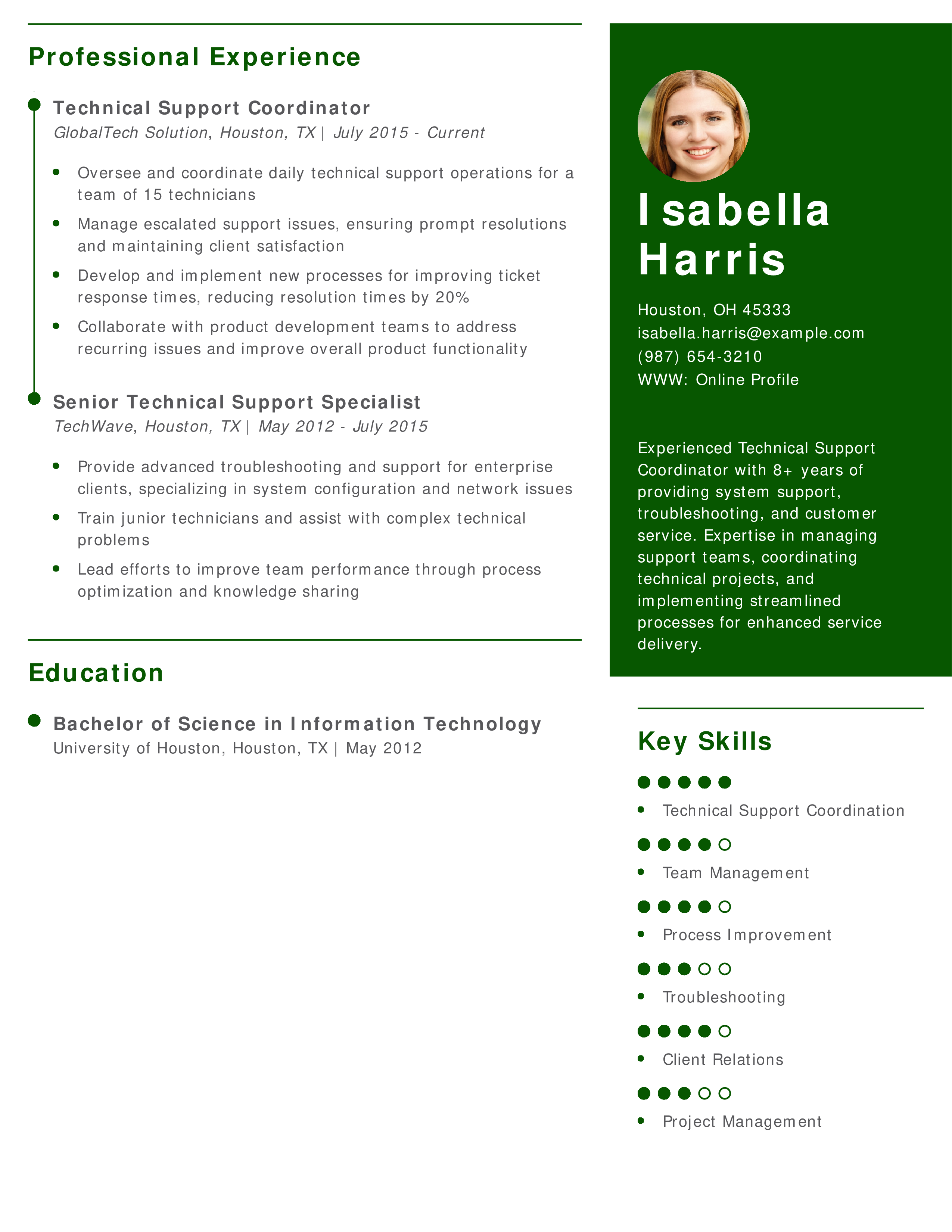 Technical Support Coordinator Resume