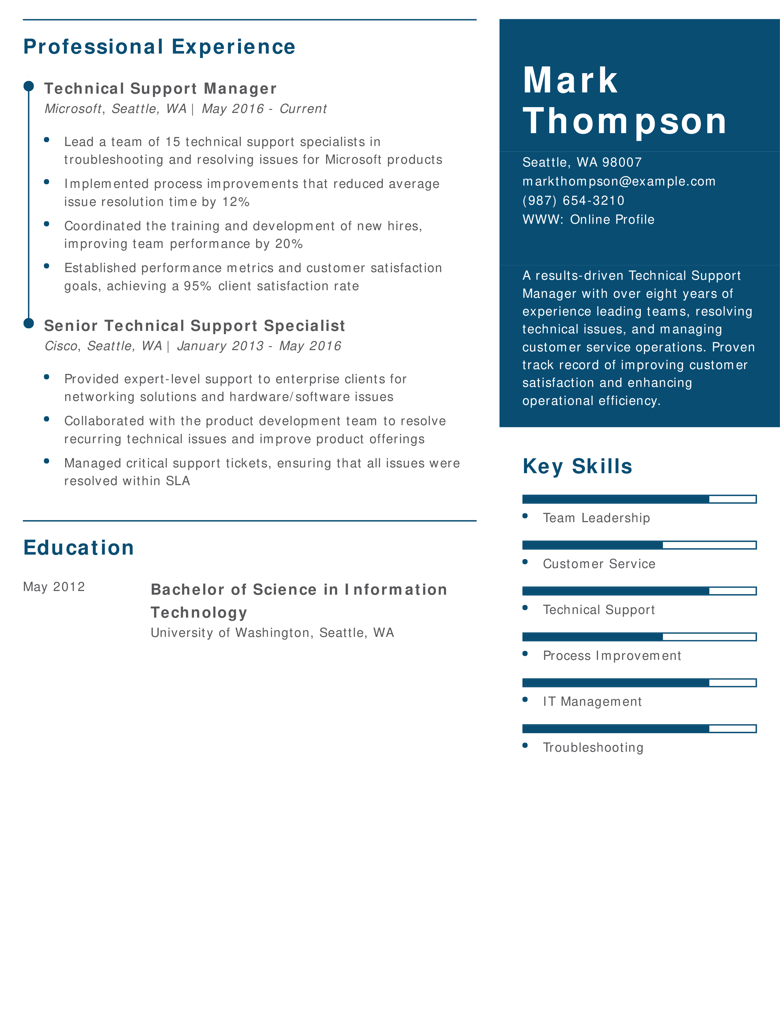 Technical Support Manager Resume