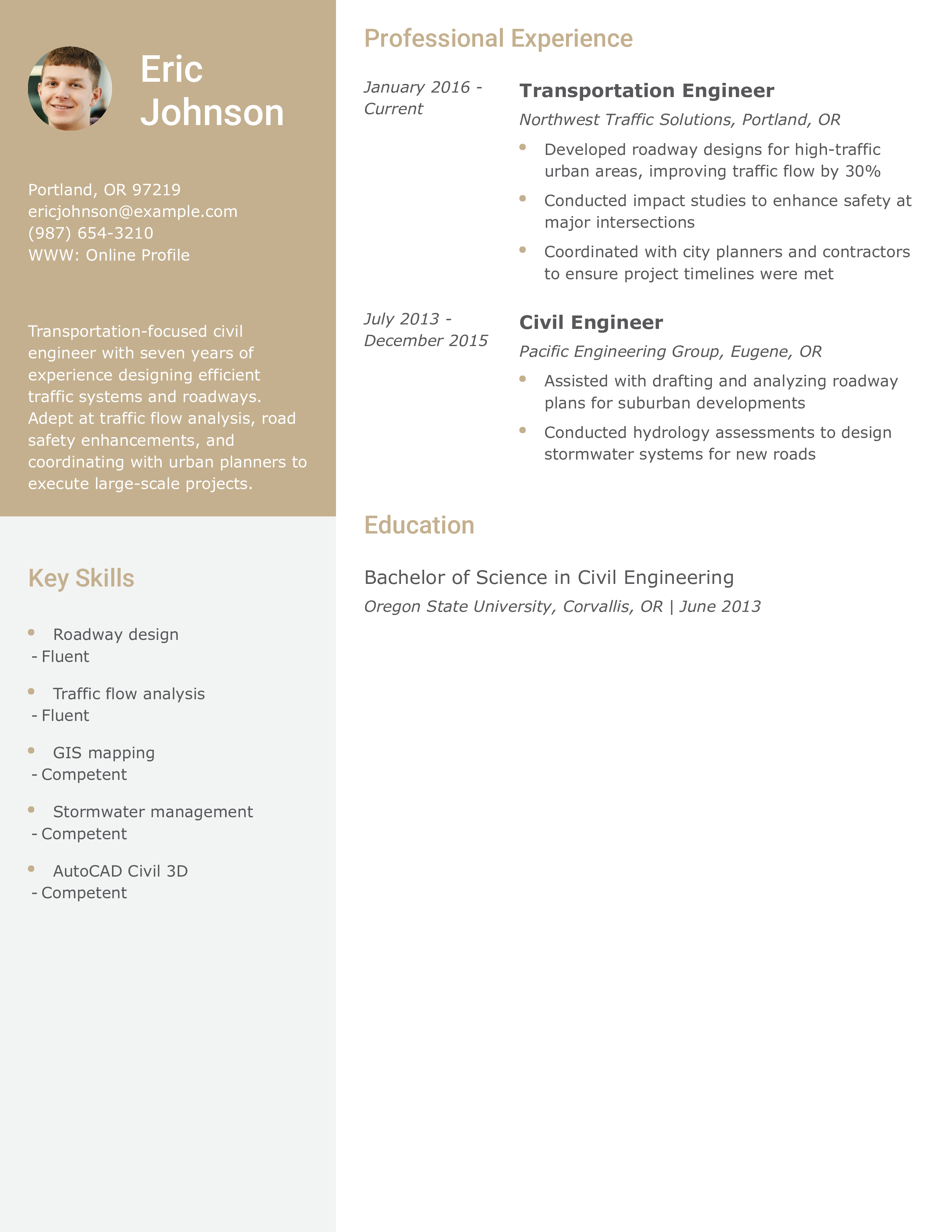 Transportation Civil Engineer Resume